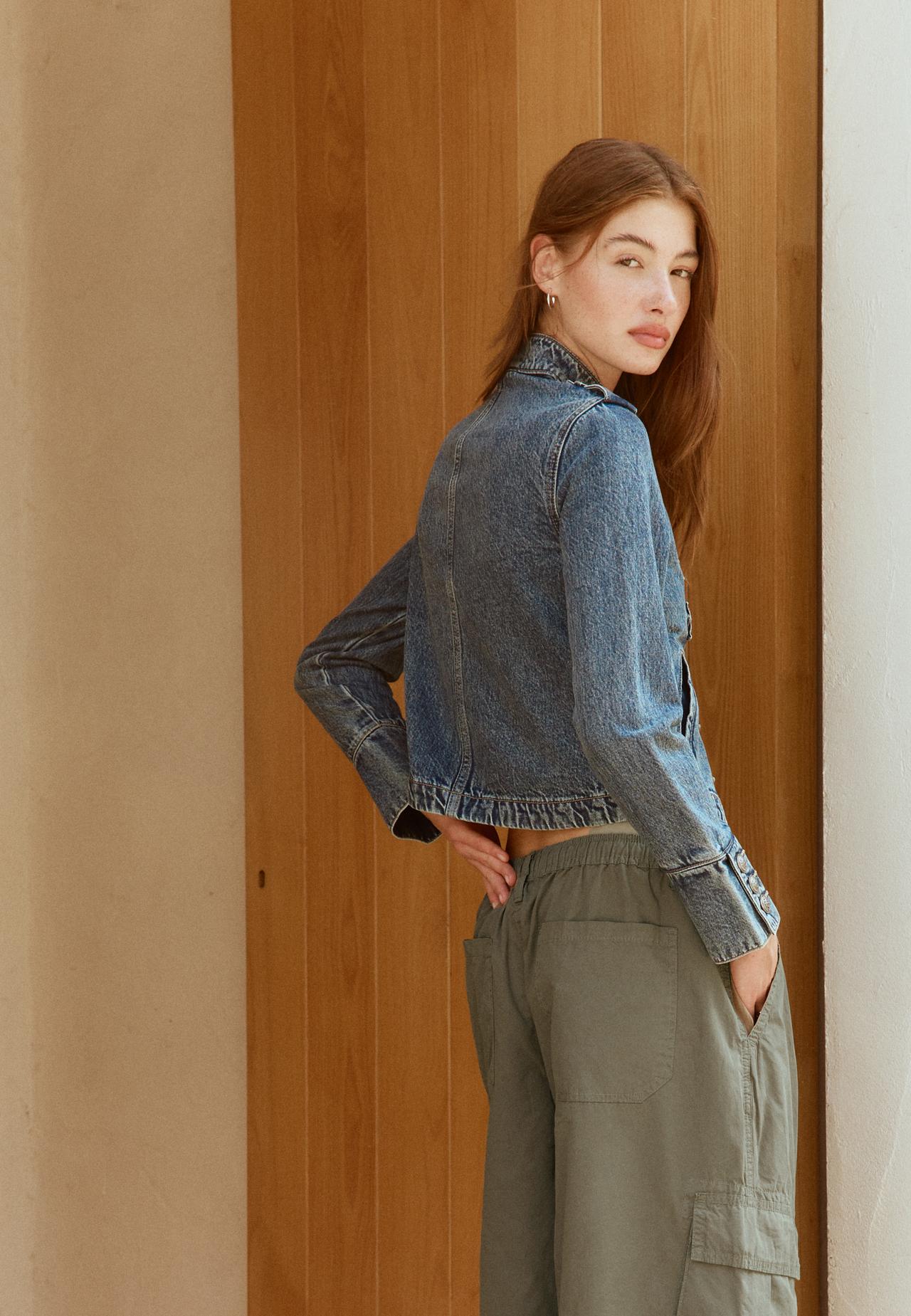 100% cotton denim jacket with buttons — OVERDYED BLUE DENIM