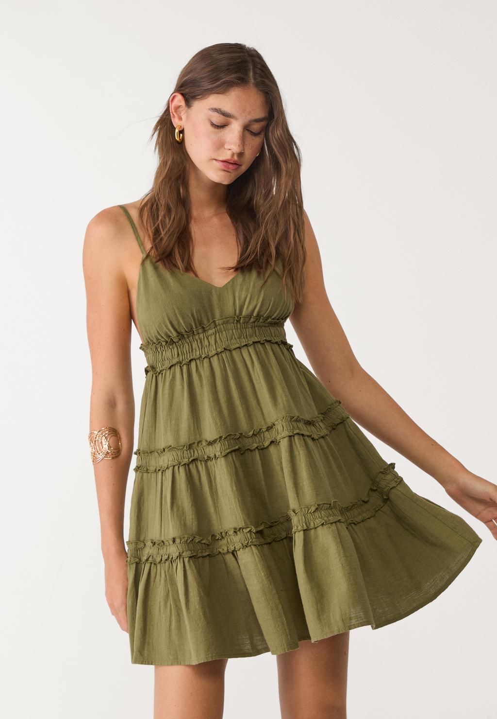 Vestido corto tirantes volantes