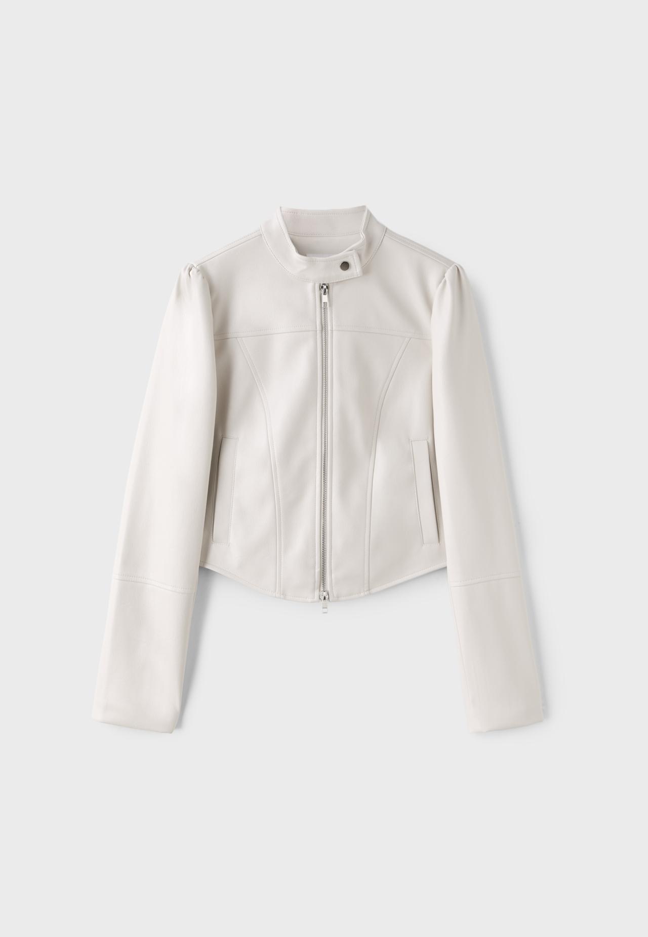 Cropped leather effect biker jacket — Ecru