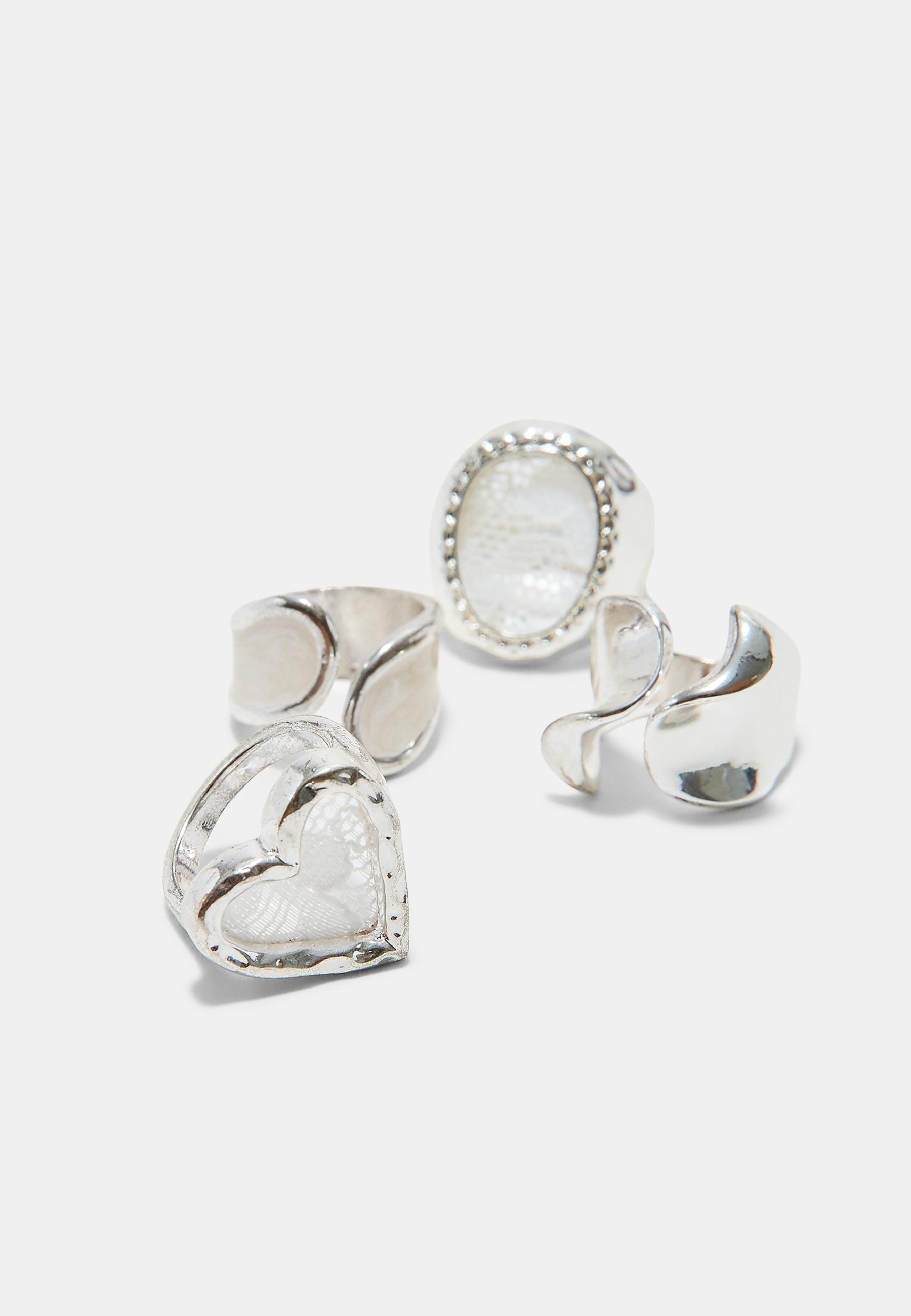 Set of 4 heart and lace rings — Grey