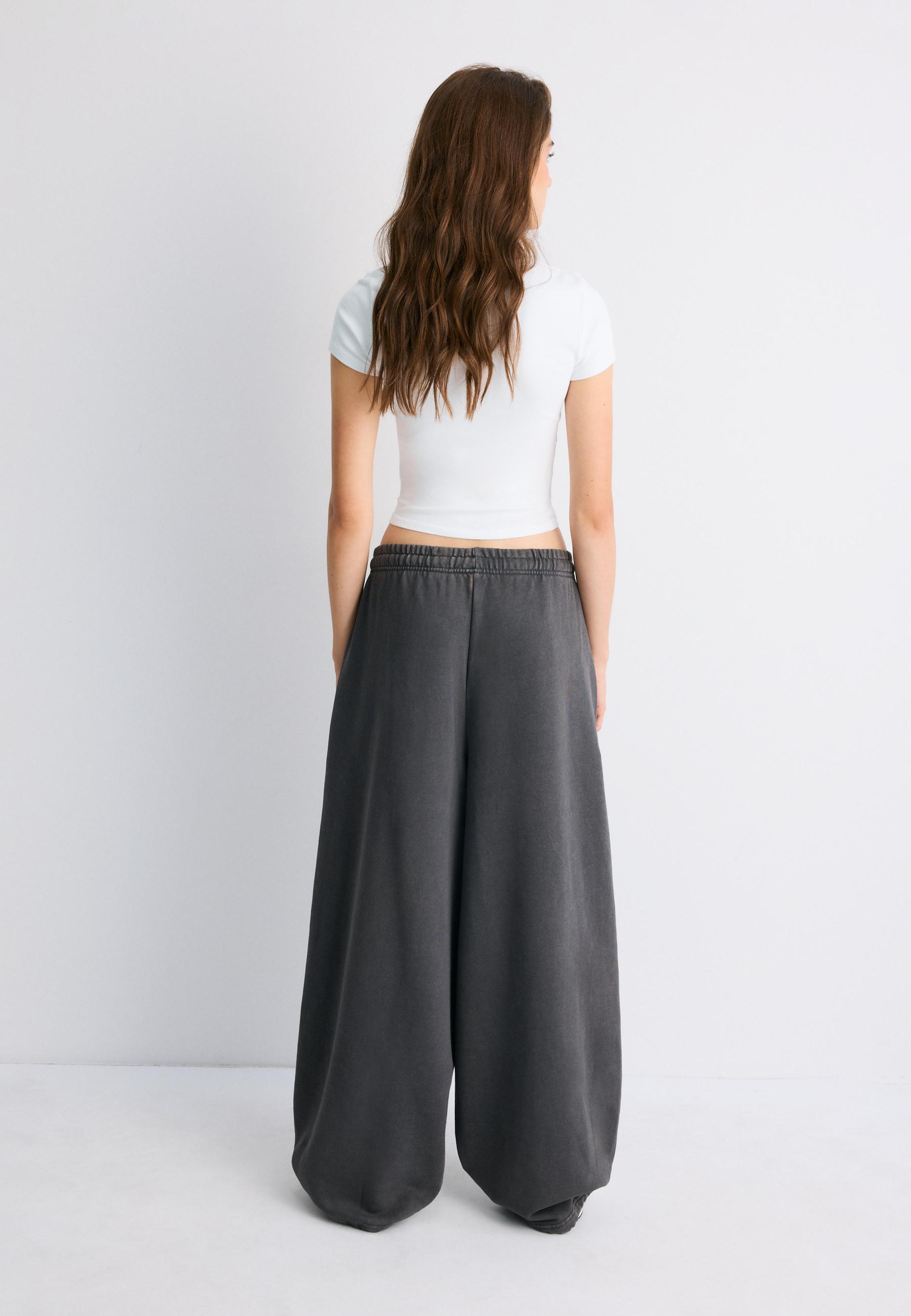 Acid wash plush jogger trousers with toggles — Dark grey