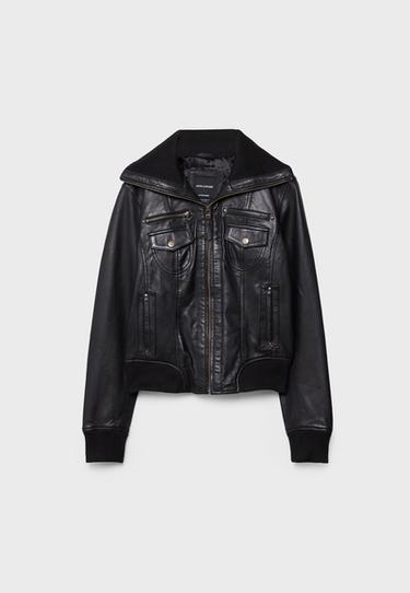 Leather jacket with ribbed trim — Black 8