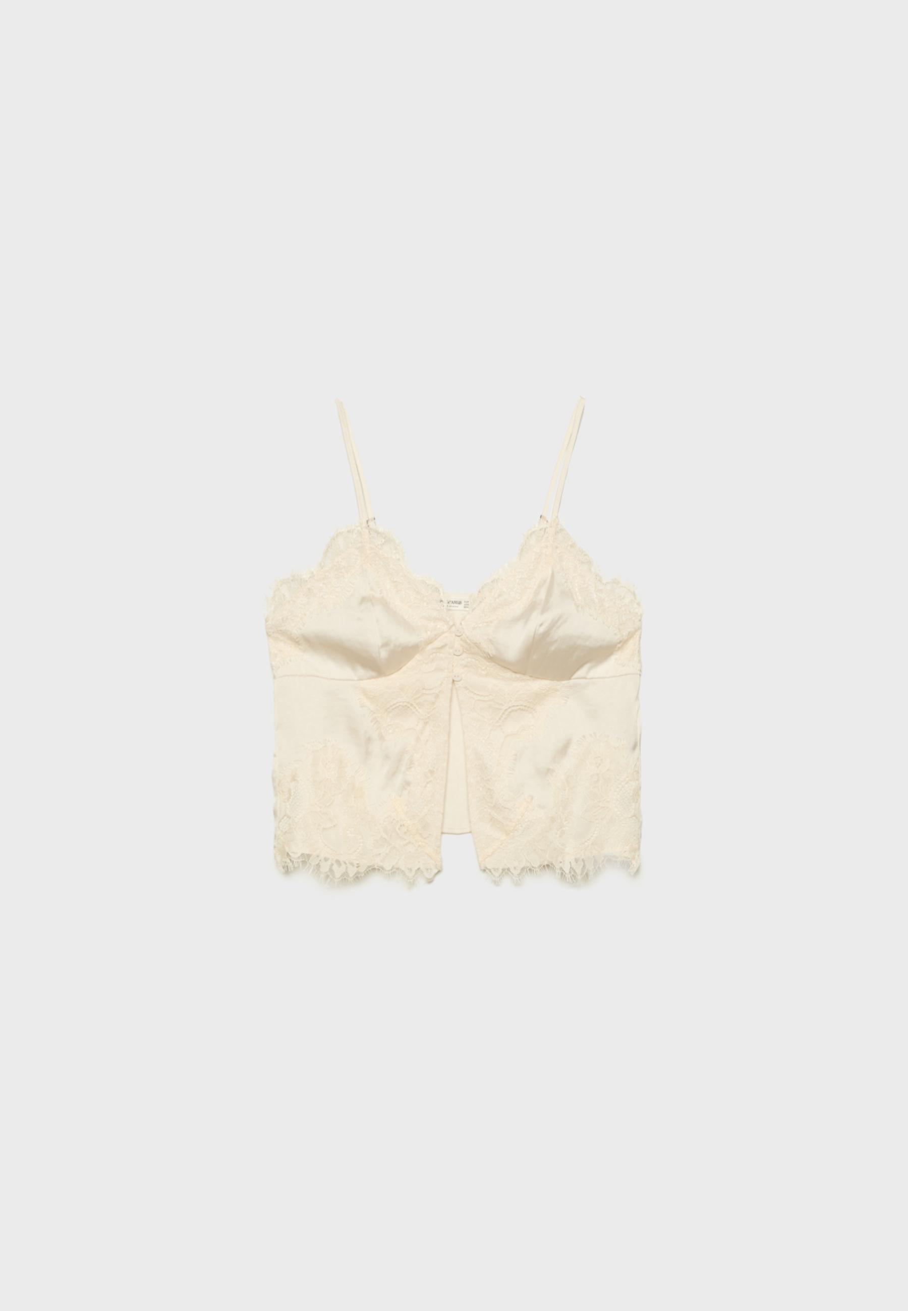 Strappy satin lace top — Ecru