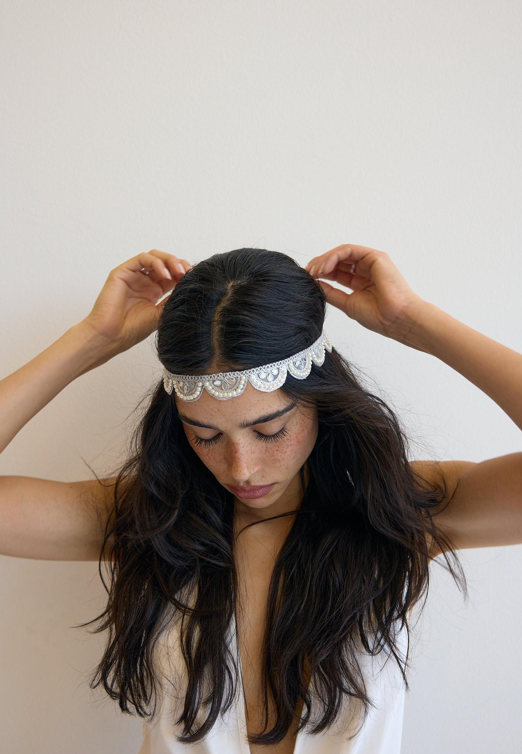 Set of 2 faux pearl and mirror headbands — Gold