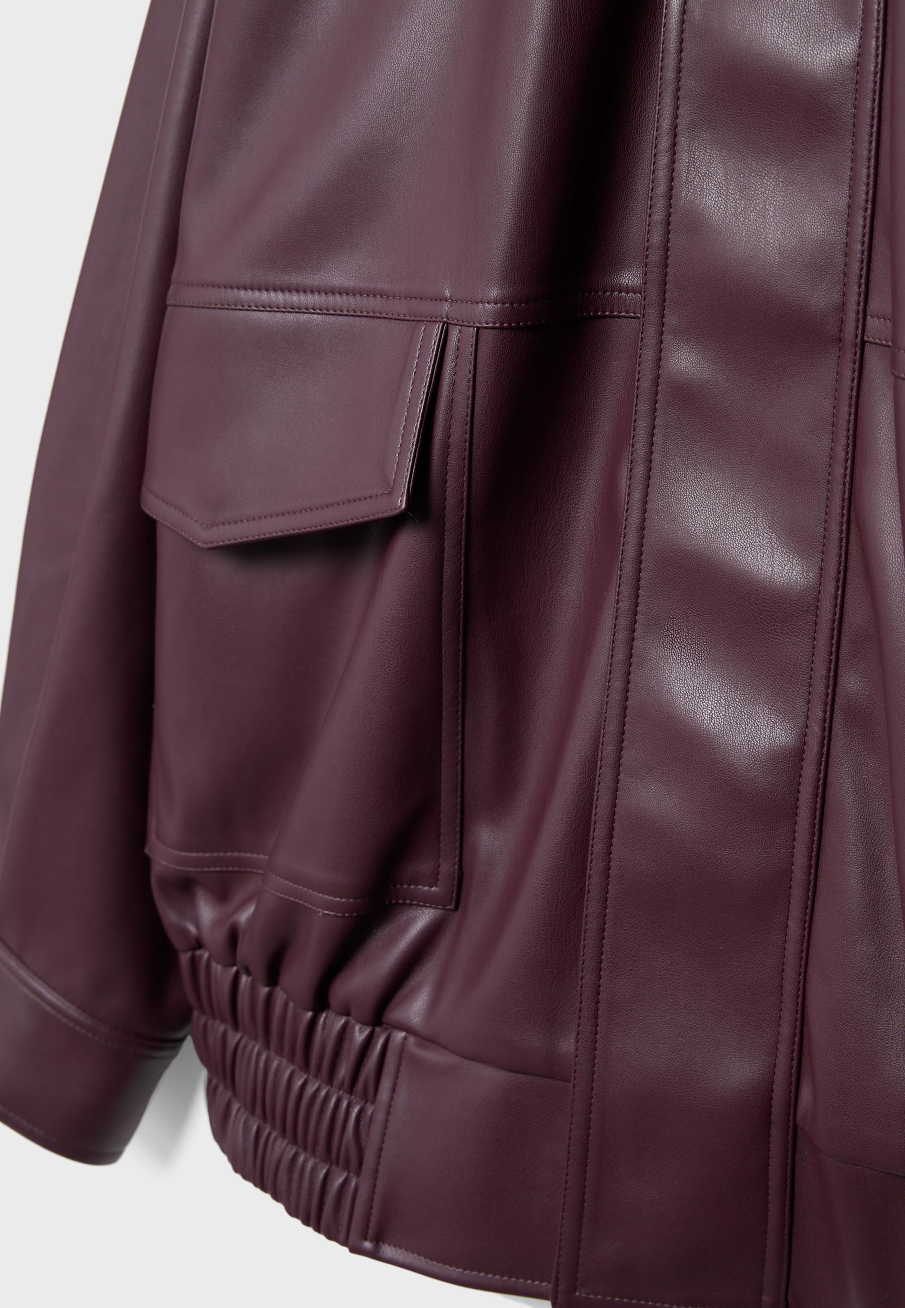 Oversize leather effect biker jacket — Burgundy