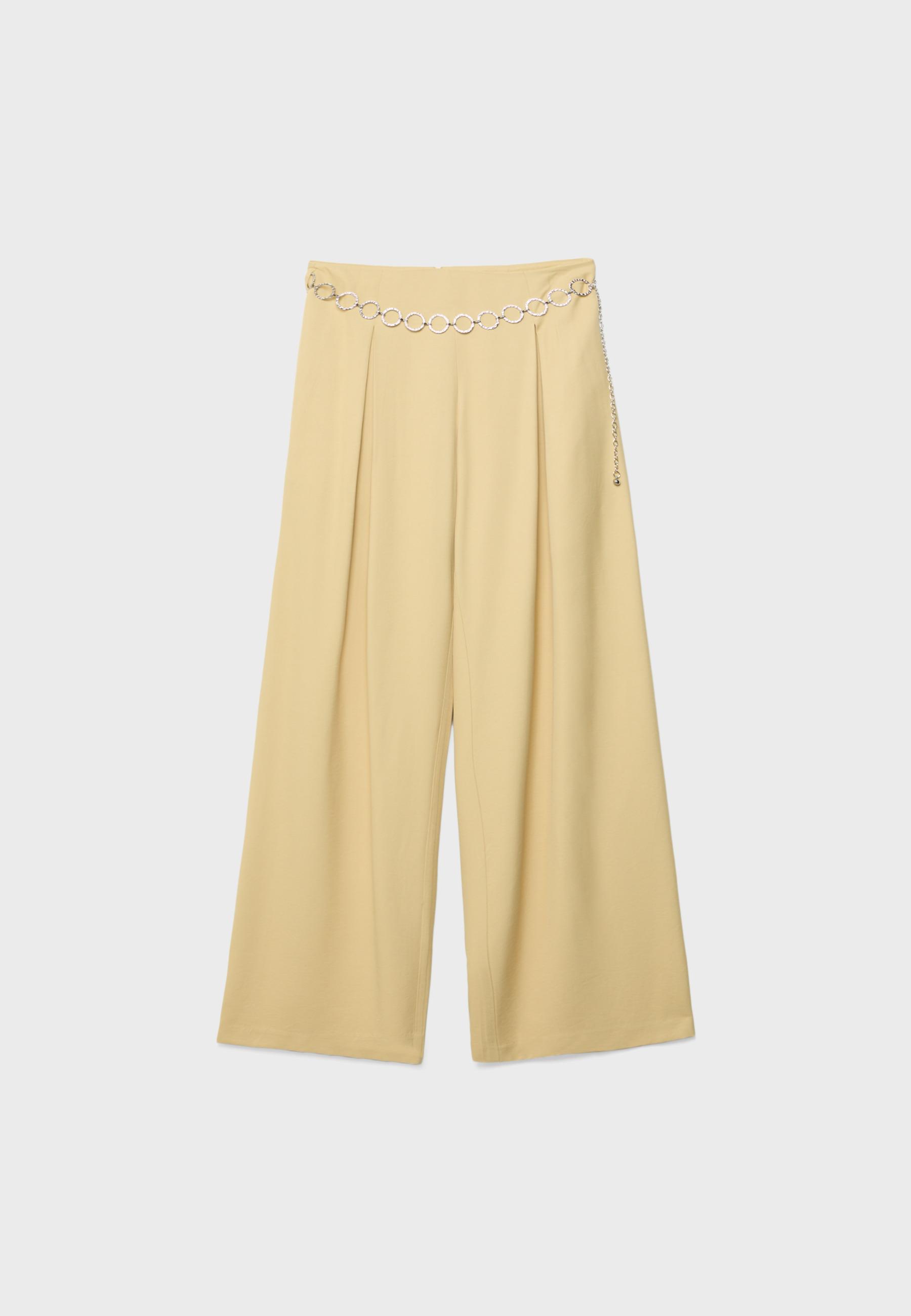 Satin trousers with chain detail — Pastel yellow