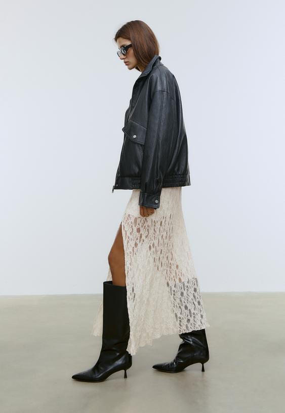 midi lace skirt with pleats