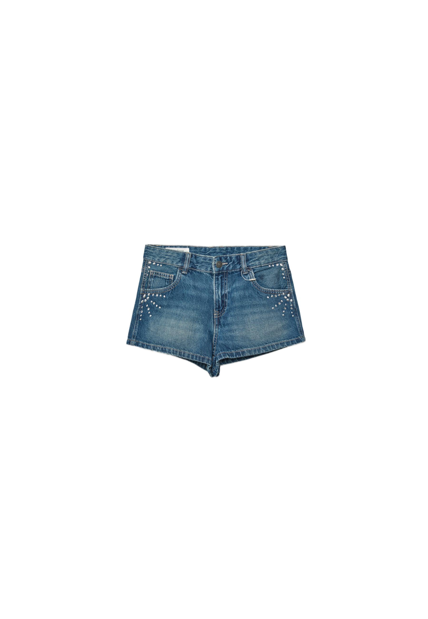 Mini denim shorts with studs — MEDIUM LIGHT BLUE DENIM