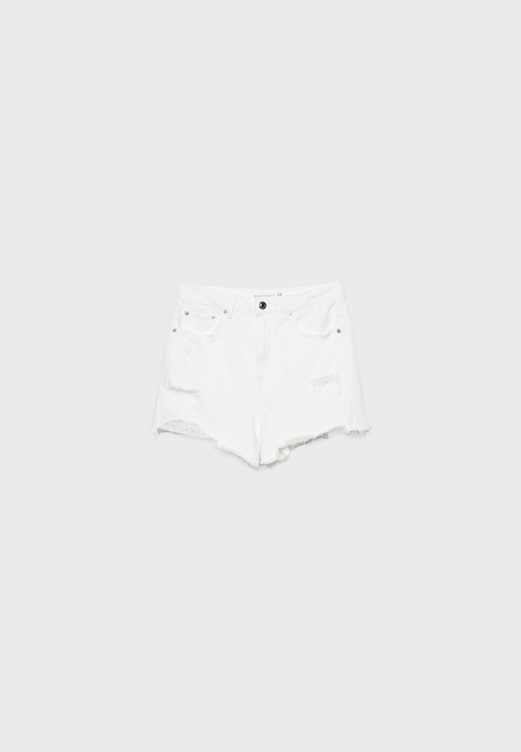 D75 Ripped denim shorts — White