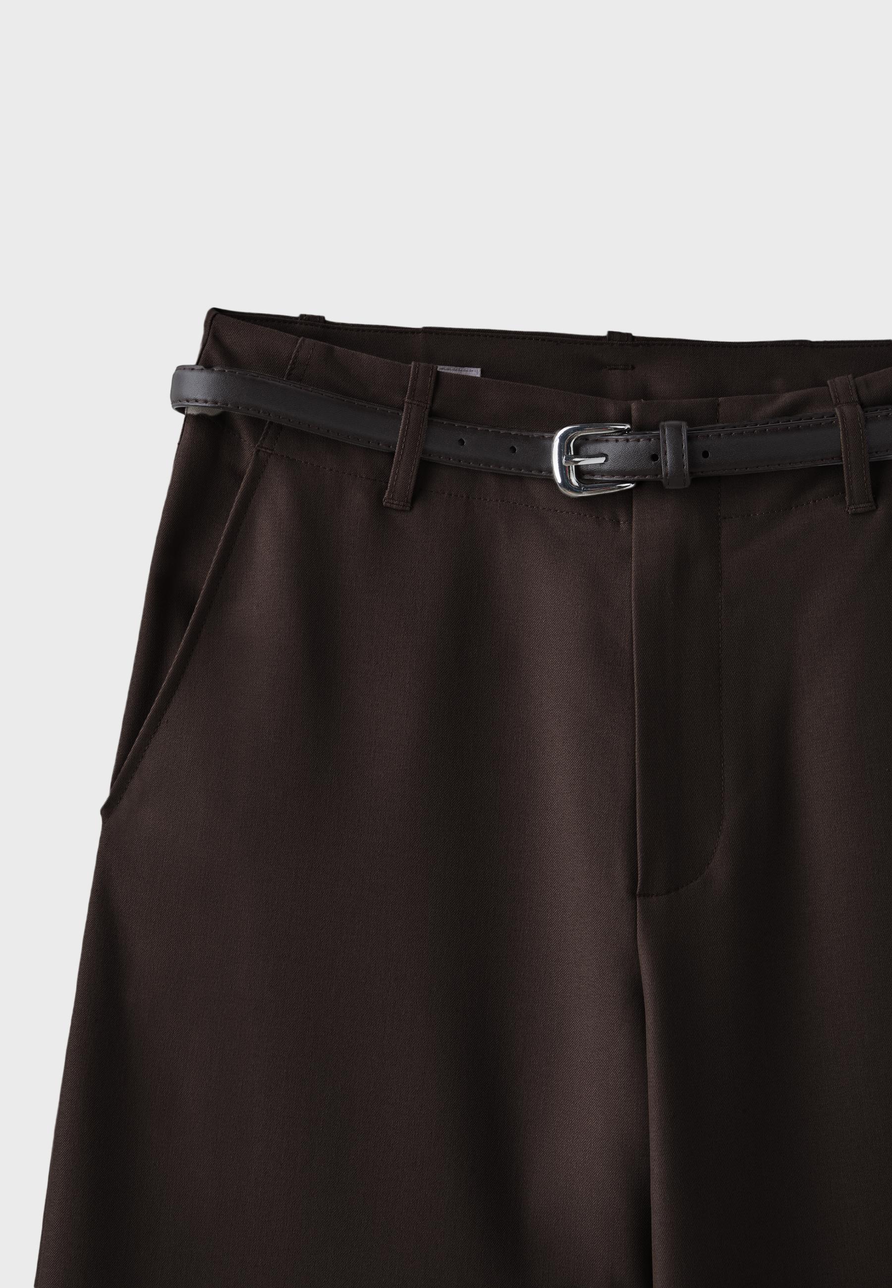 Flowing straight-leg smart trousers with belt — Brown