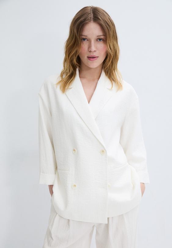 Stradivarius Blazer Fluide À Double Boutonnage Écru Xs