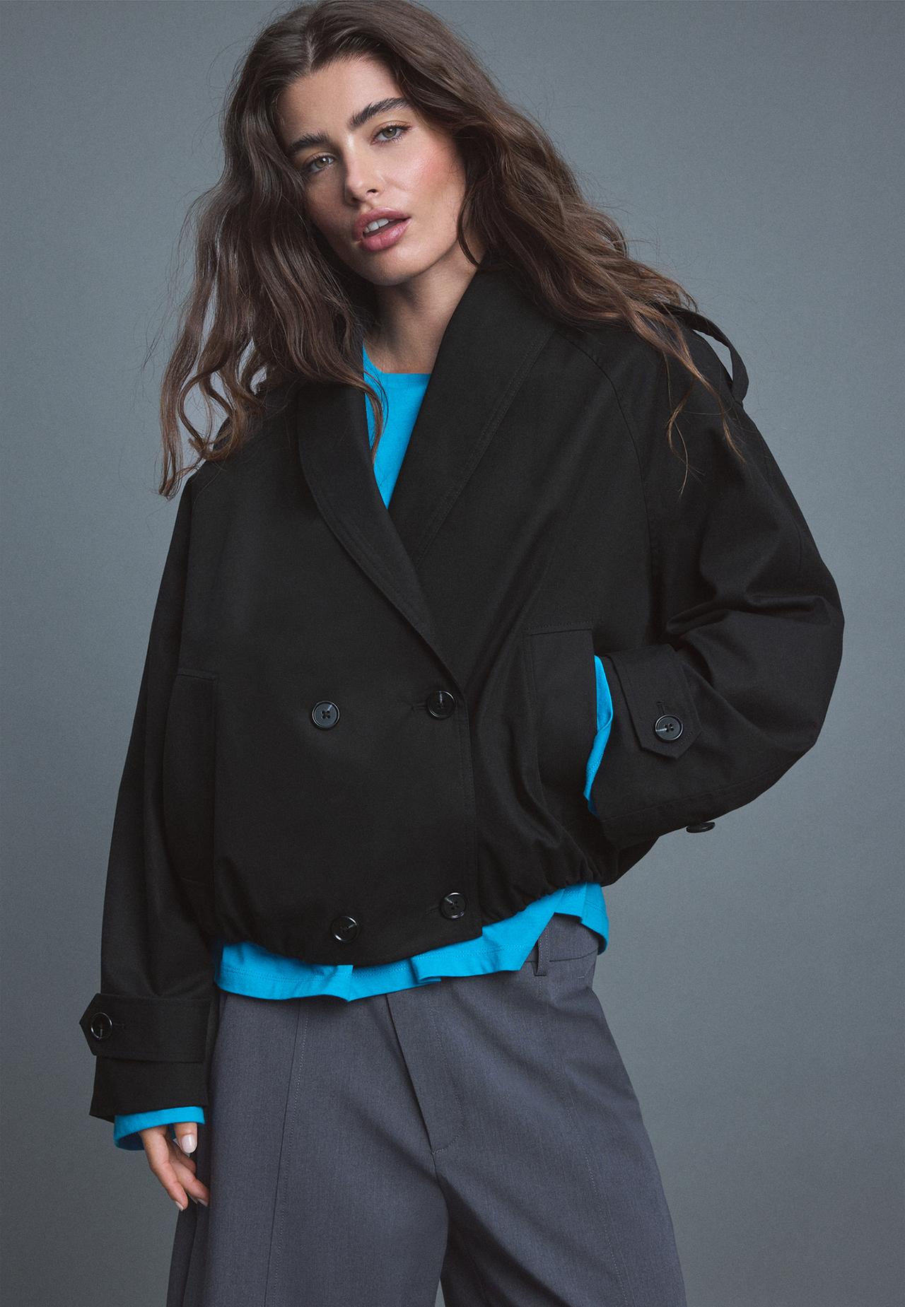 Shawl neck balloon trench coat — Black