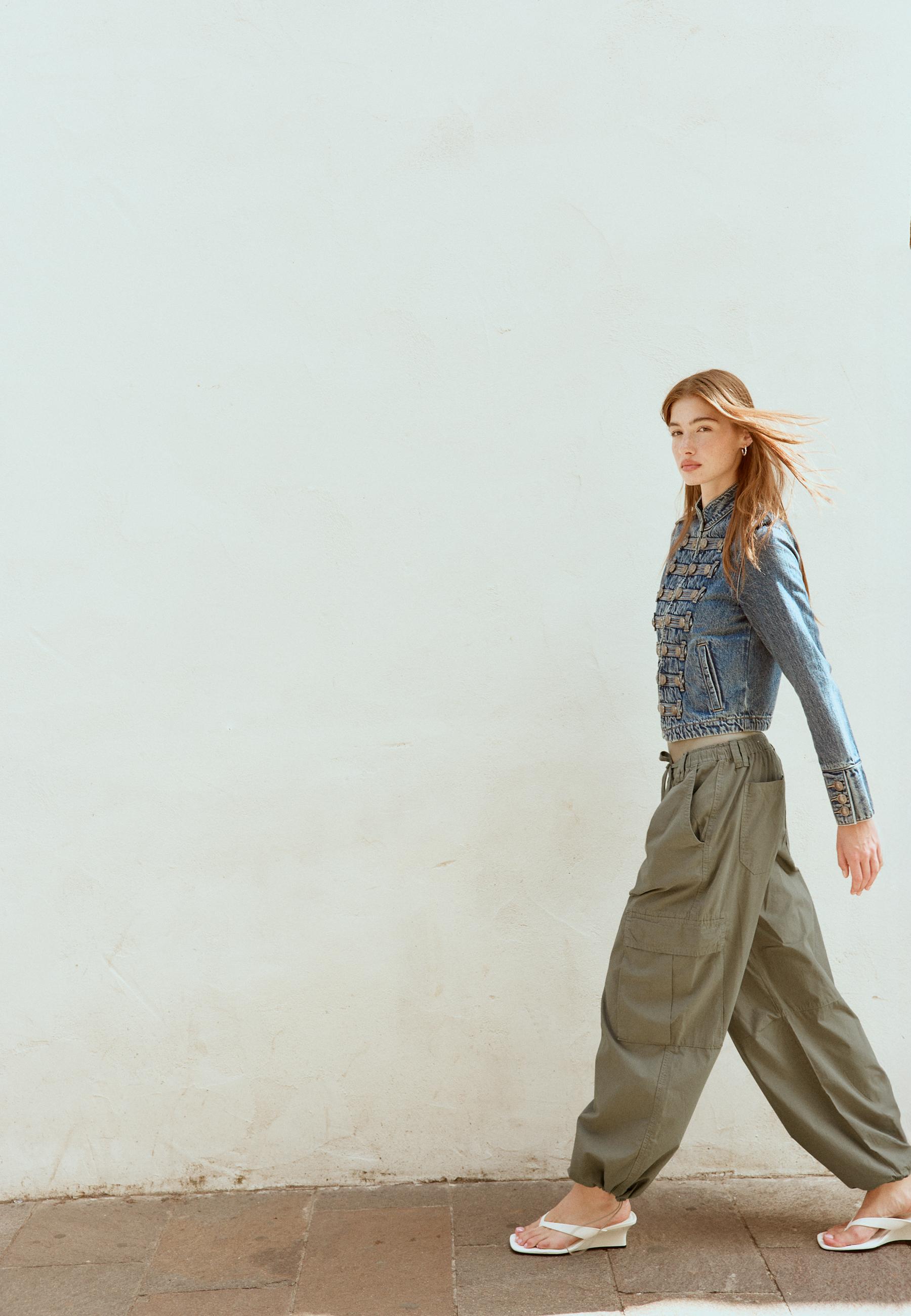 Poplin trousers with stoppers — Khaki