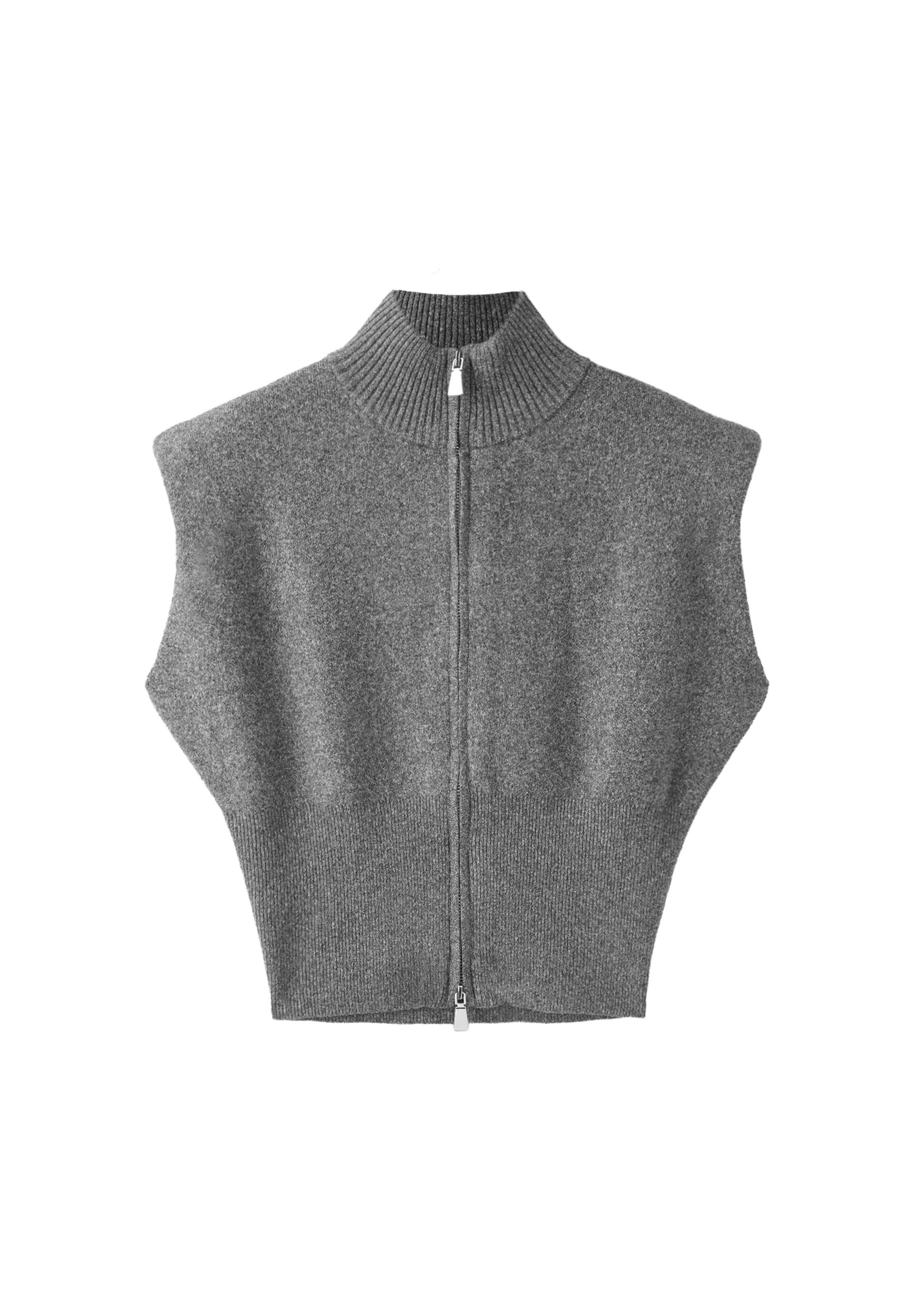 Knit vest with padded shoulders and zip — Dark grey