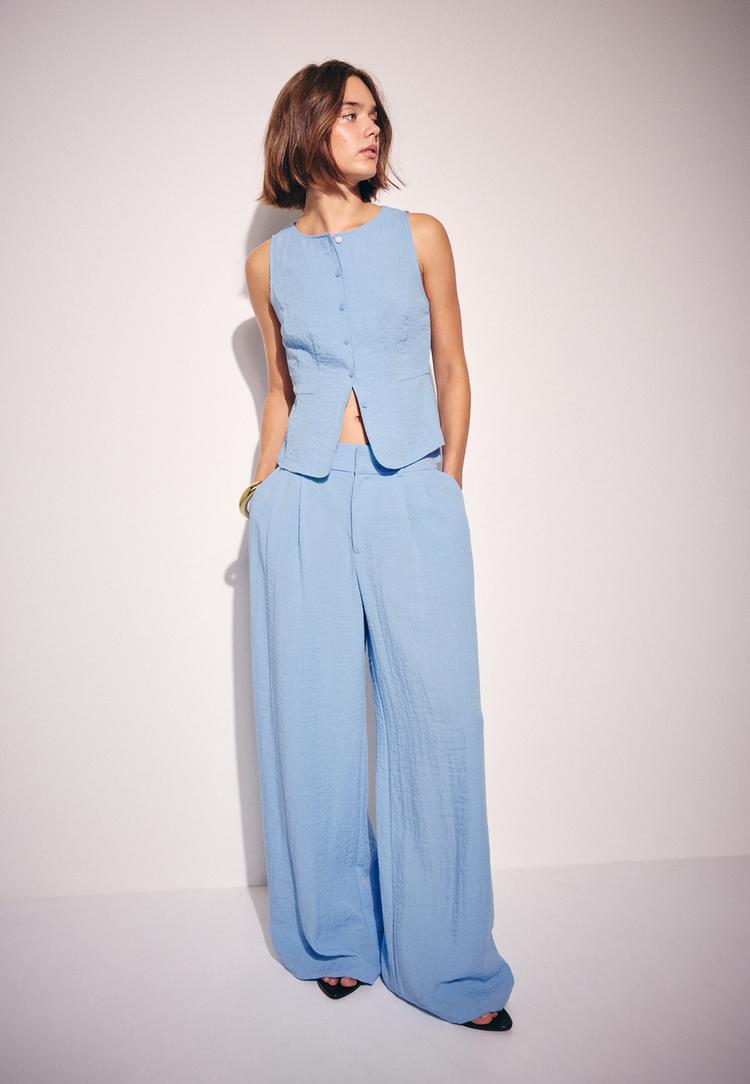 Stradivarius Wijde Rustieke Broek Met Verstelbare Knopen Blauw 38