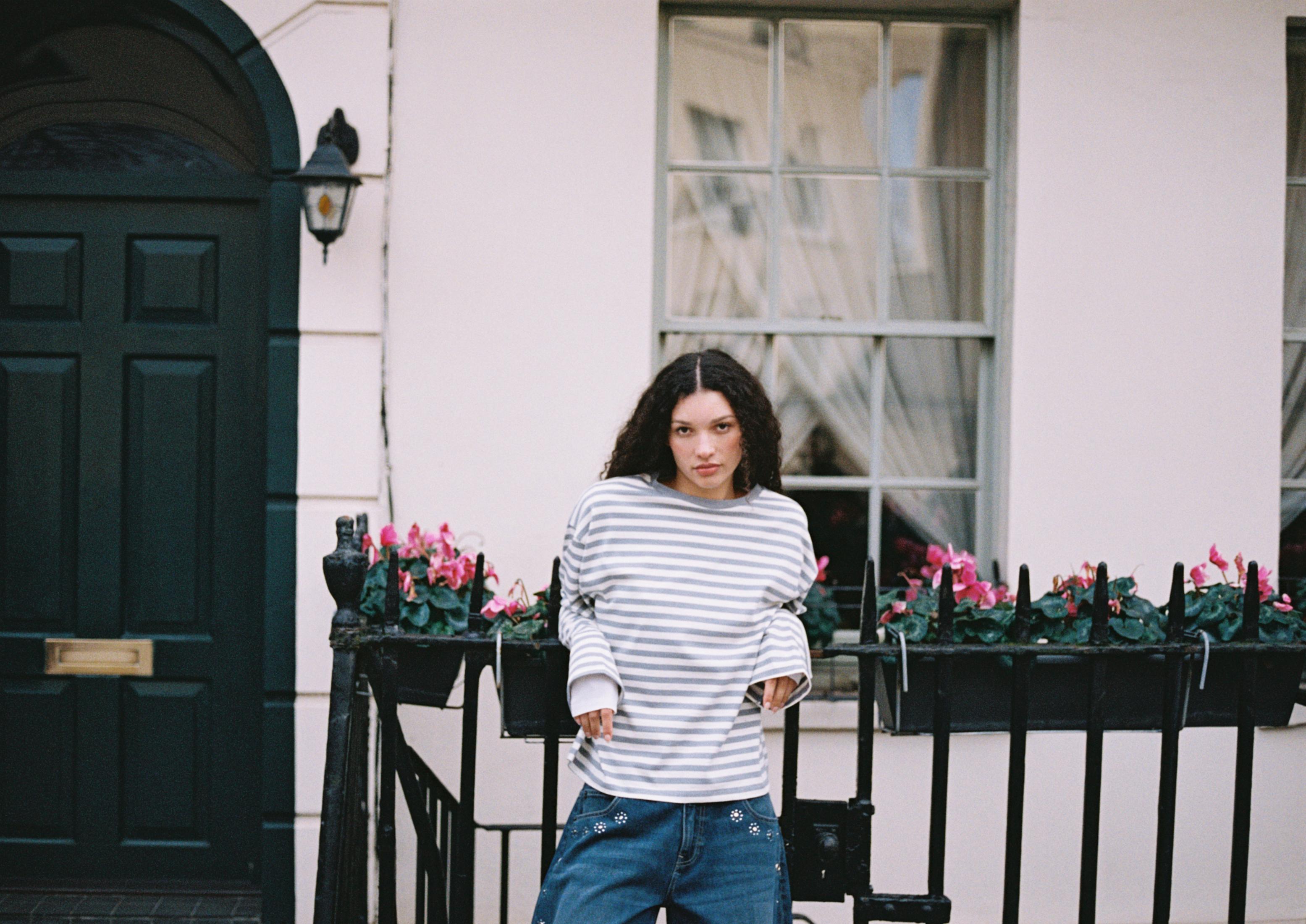 Striped long sleeve T-shirt — Grey melange