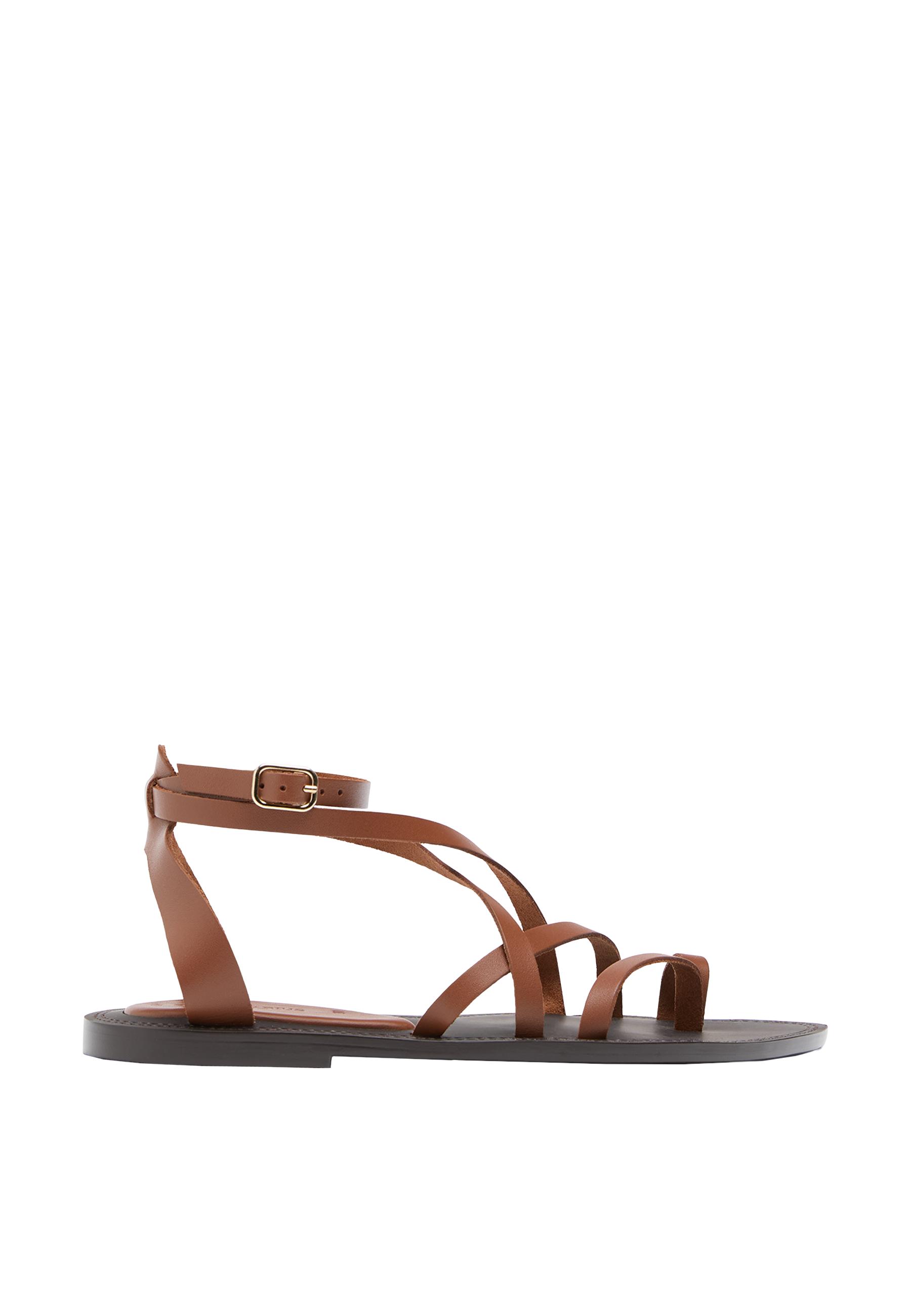 Flat leather tie-up sandals — BROWN