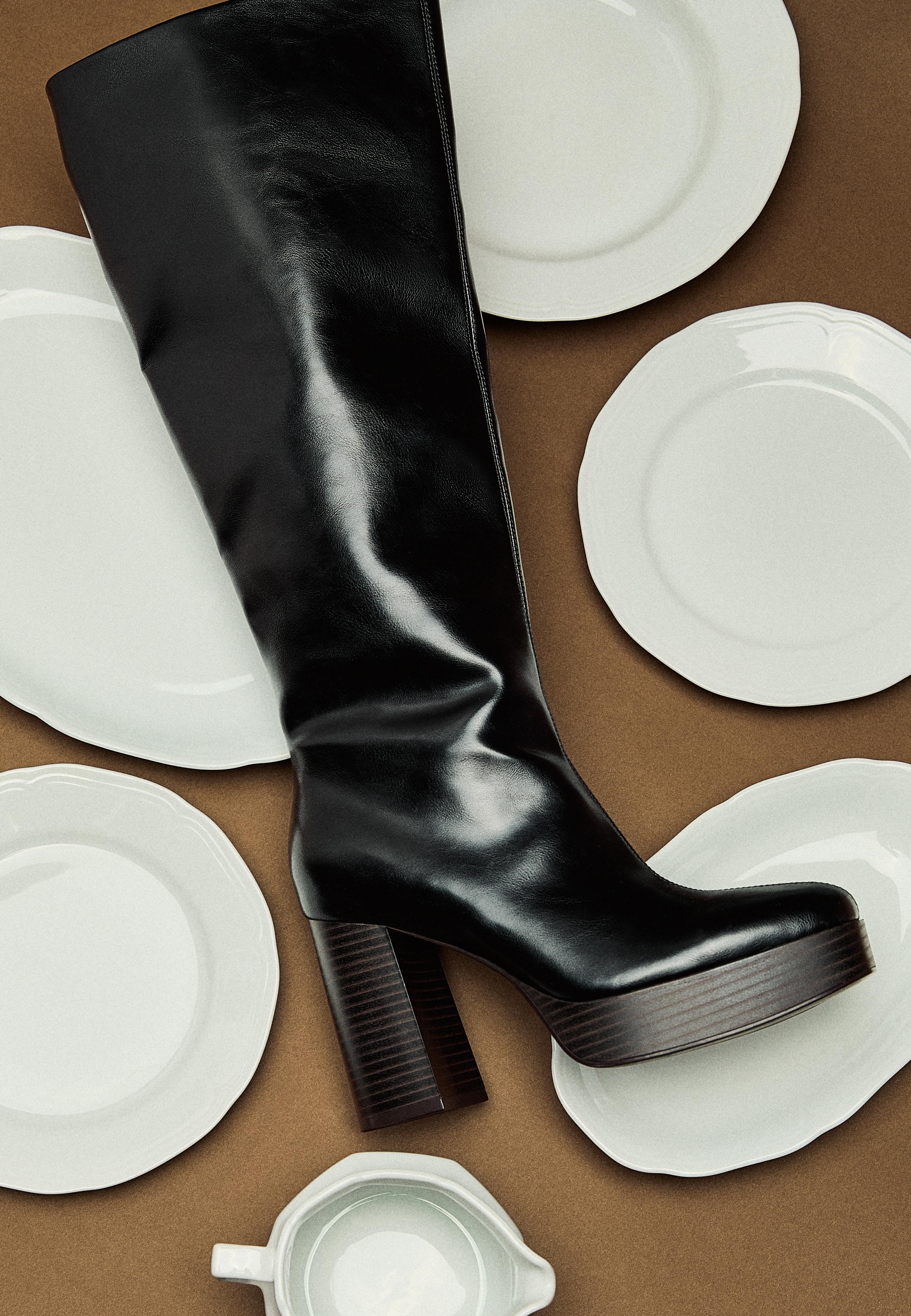 High-heel platform knee-high boots — BLACK 