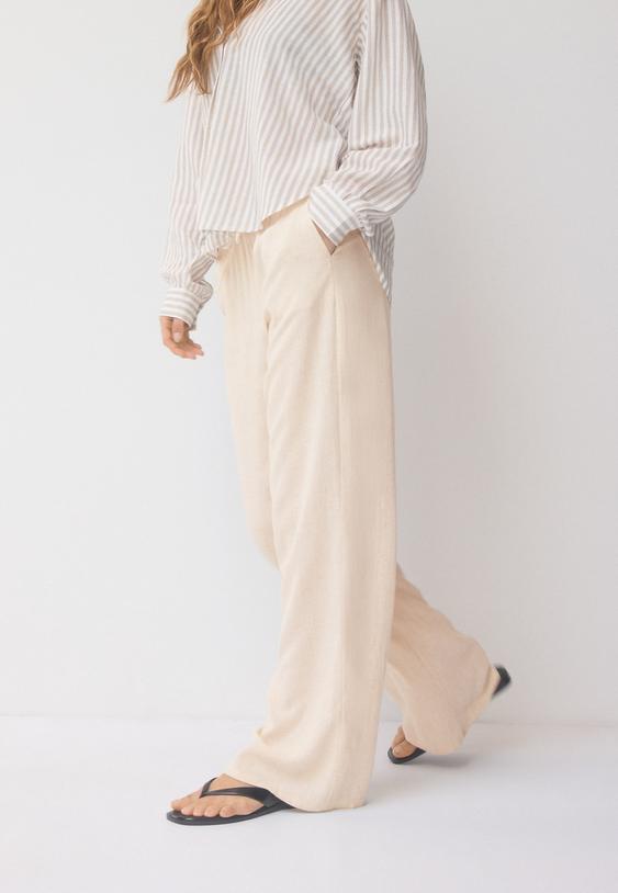 Keten görünümlü dökümlü pantolon - Görsel 3