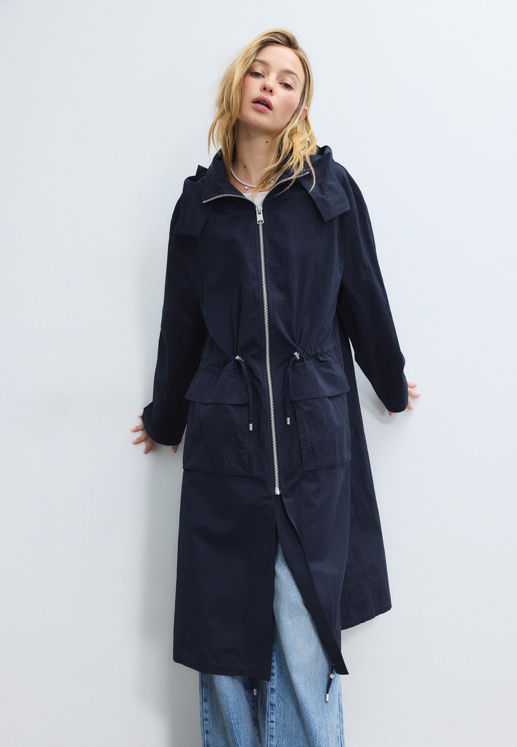 Long flowing parka — Navy blue