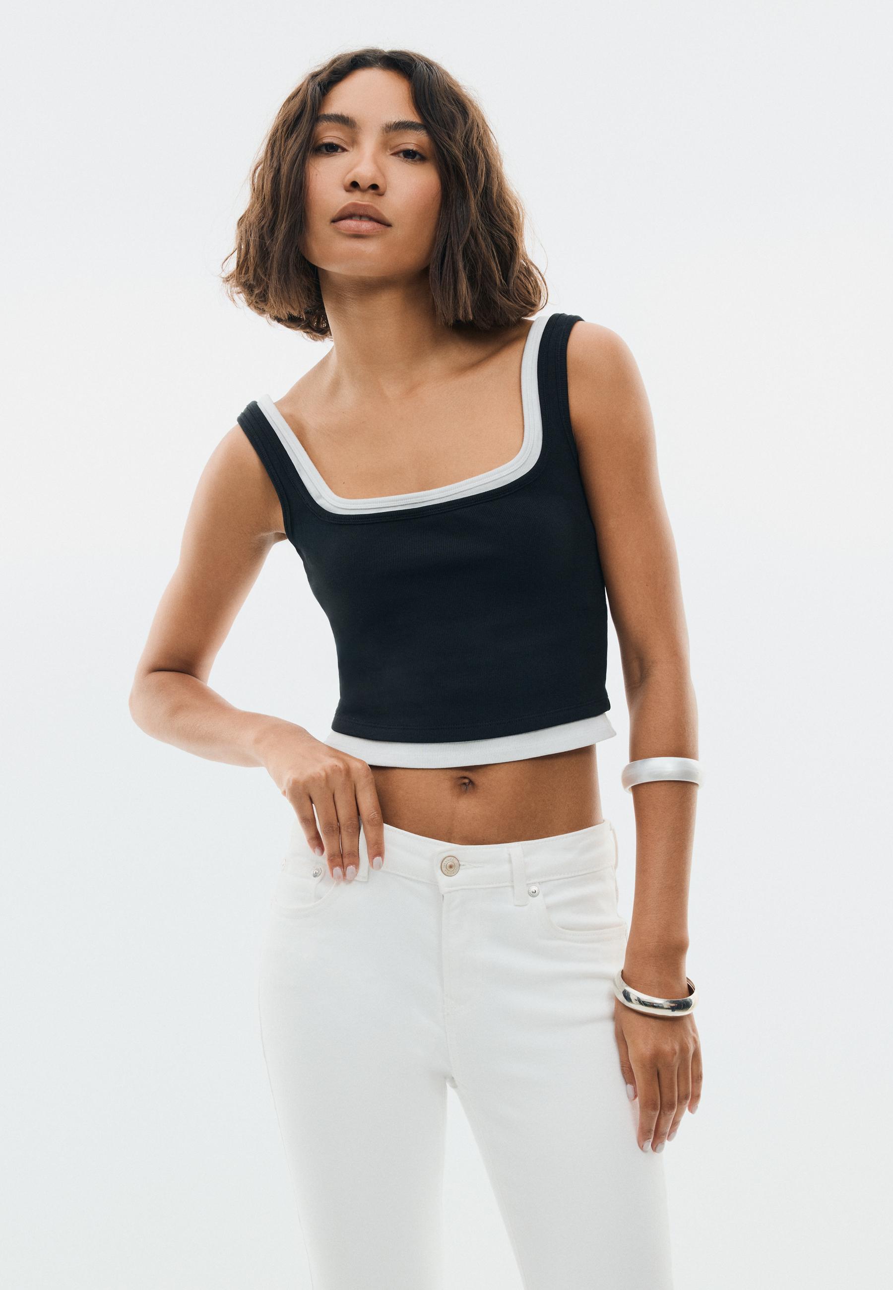 Two-piece effect square neckline top — Black