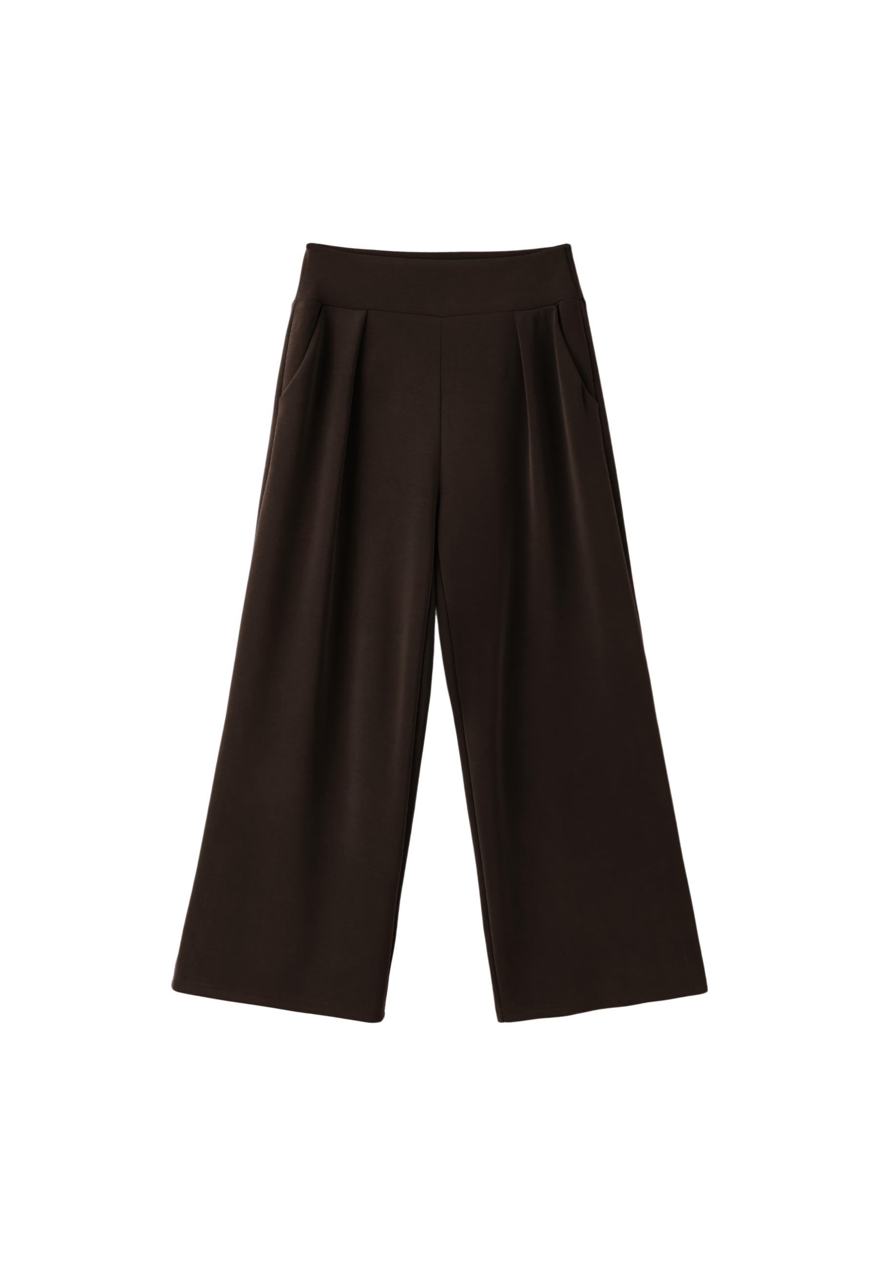 Soft-touch wide-leg trousers with darts — Brown