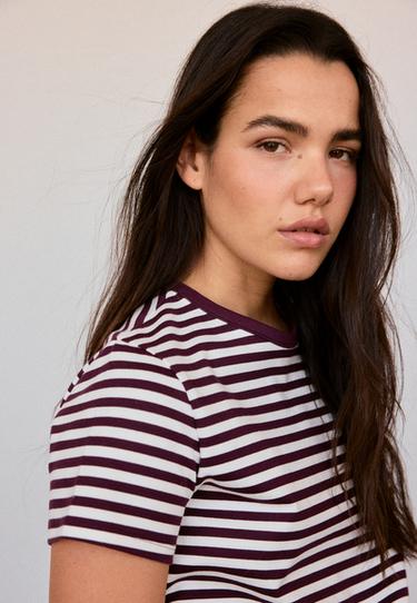 B02 Striped soft-touch regular fit T-shirt — Dark purple 6