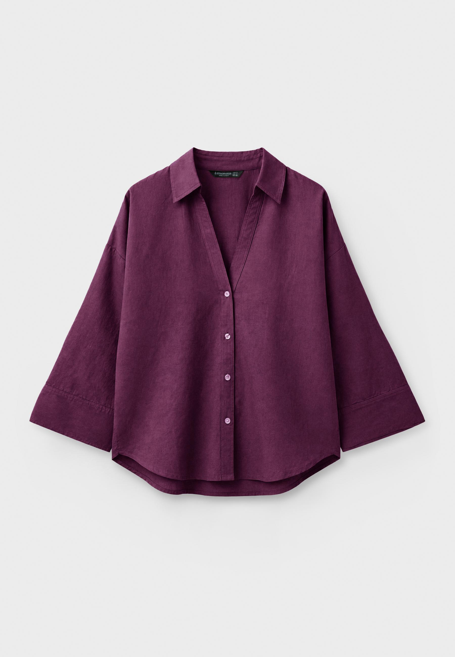 Linen-effect kimono sleeve shirt — Purple