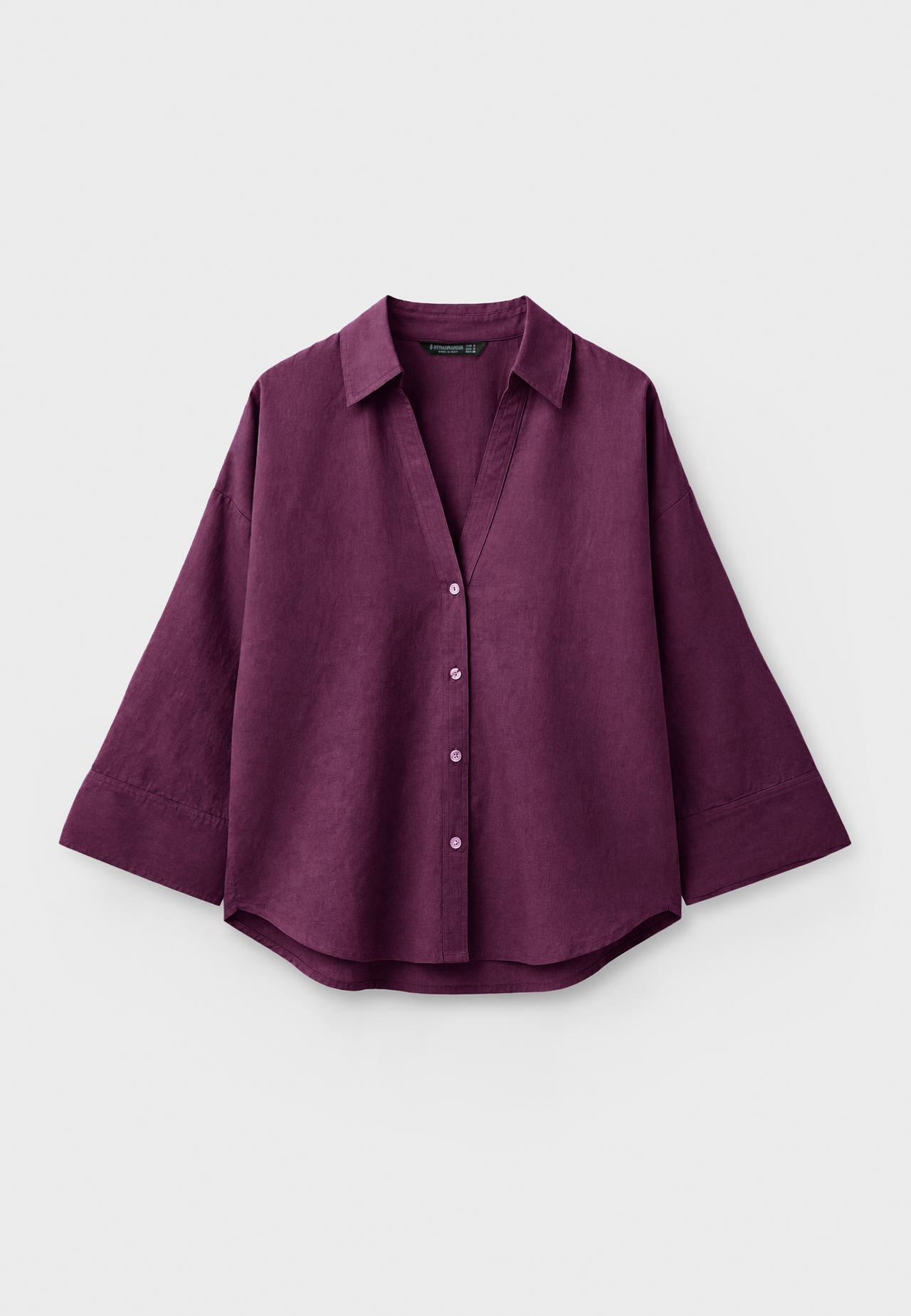 Linen-effect kimono sleeve shirt — Purple
