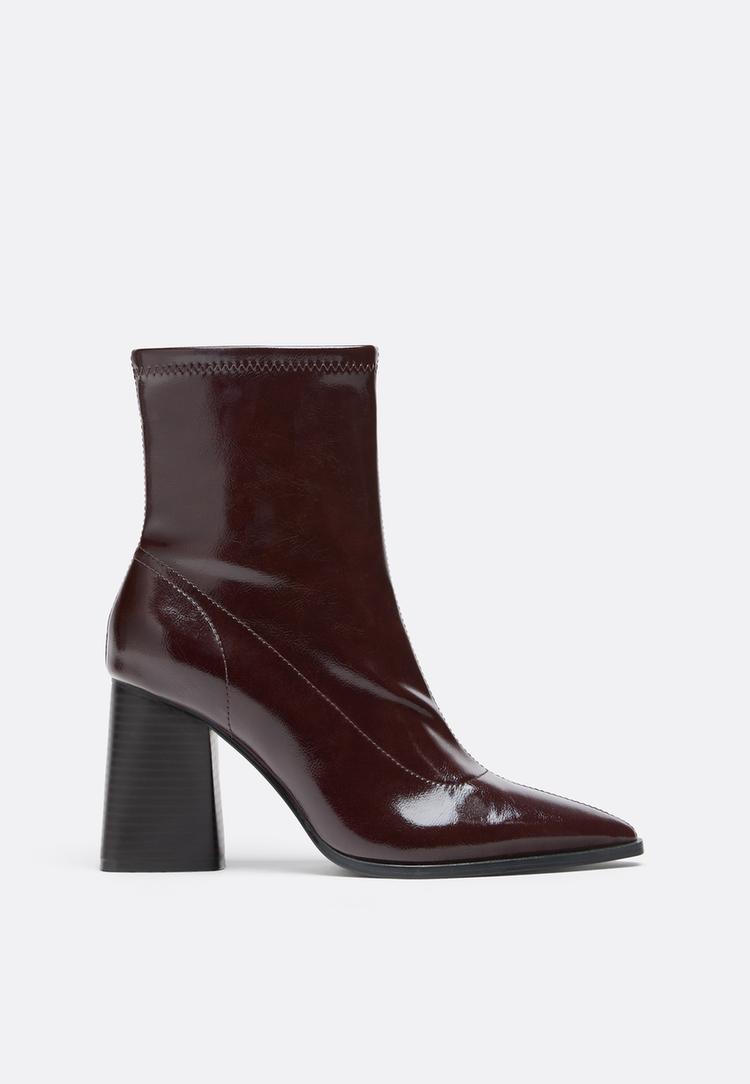 Stradivarius Botine Cu Toc Și Aspect De Lac Roșu Închis 41