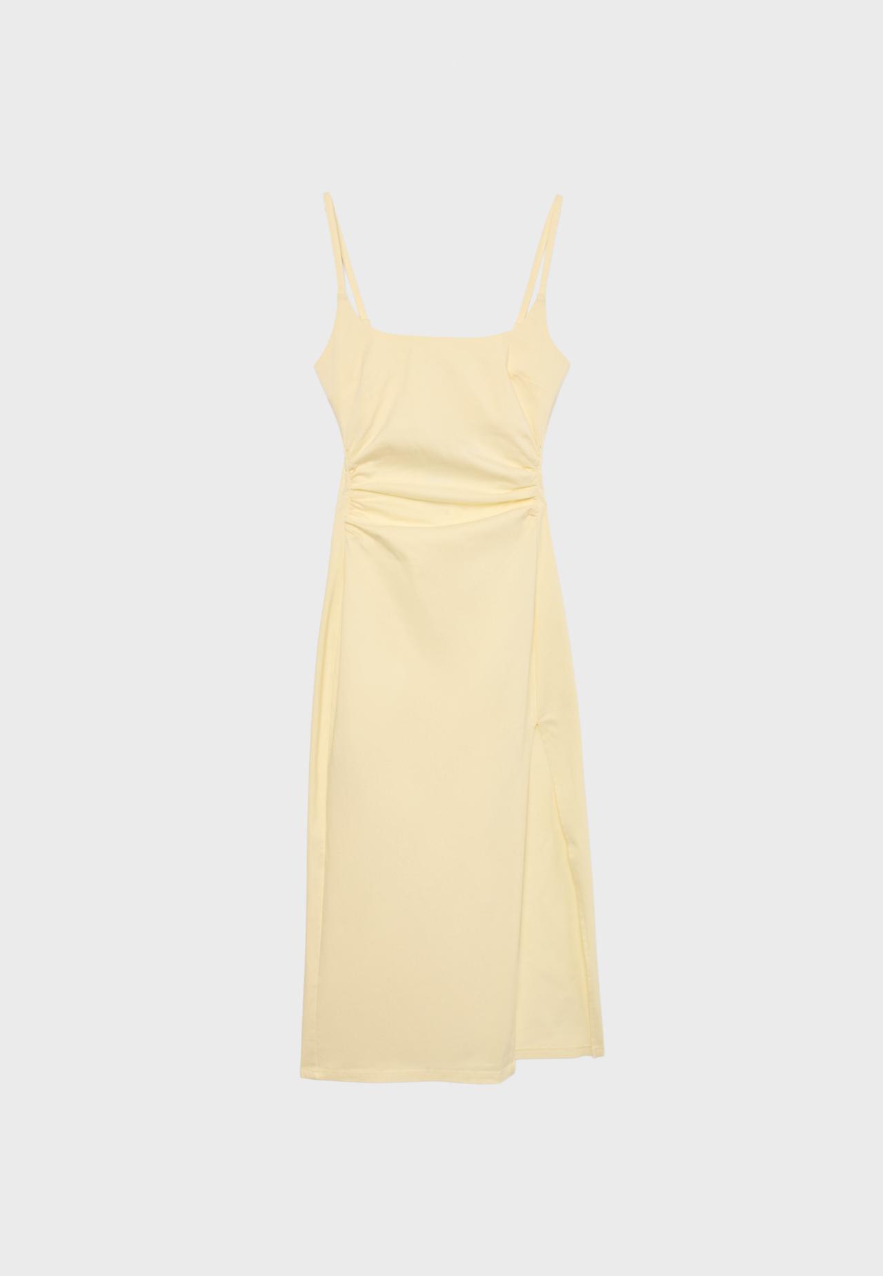 Fitted square neckline midi dress — Pastel yellow
