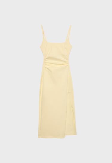 Fitted square neckline midi dress — Pastel yellow 7