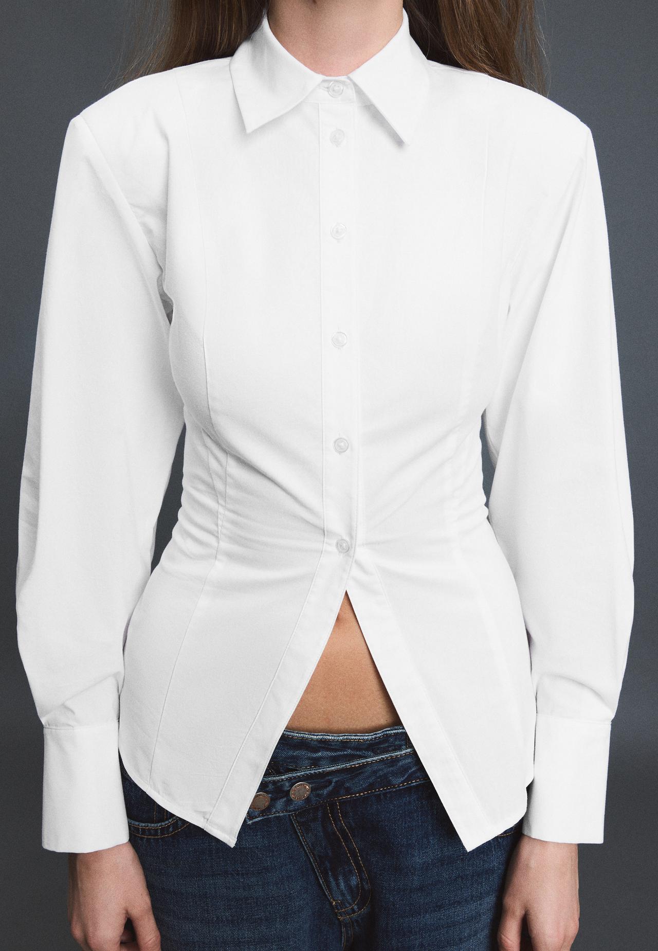 Poplin shirt with padded shoulders — White