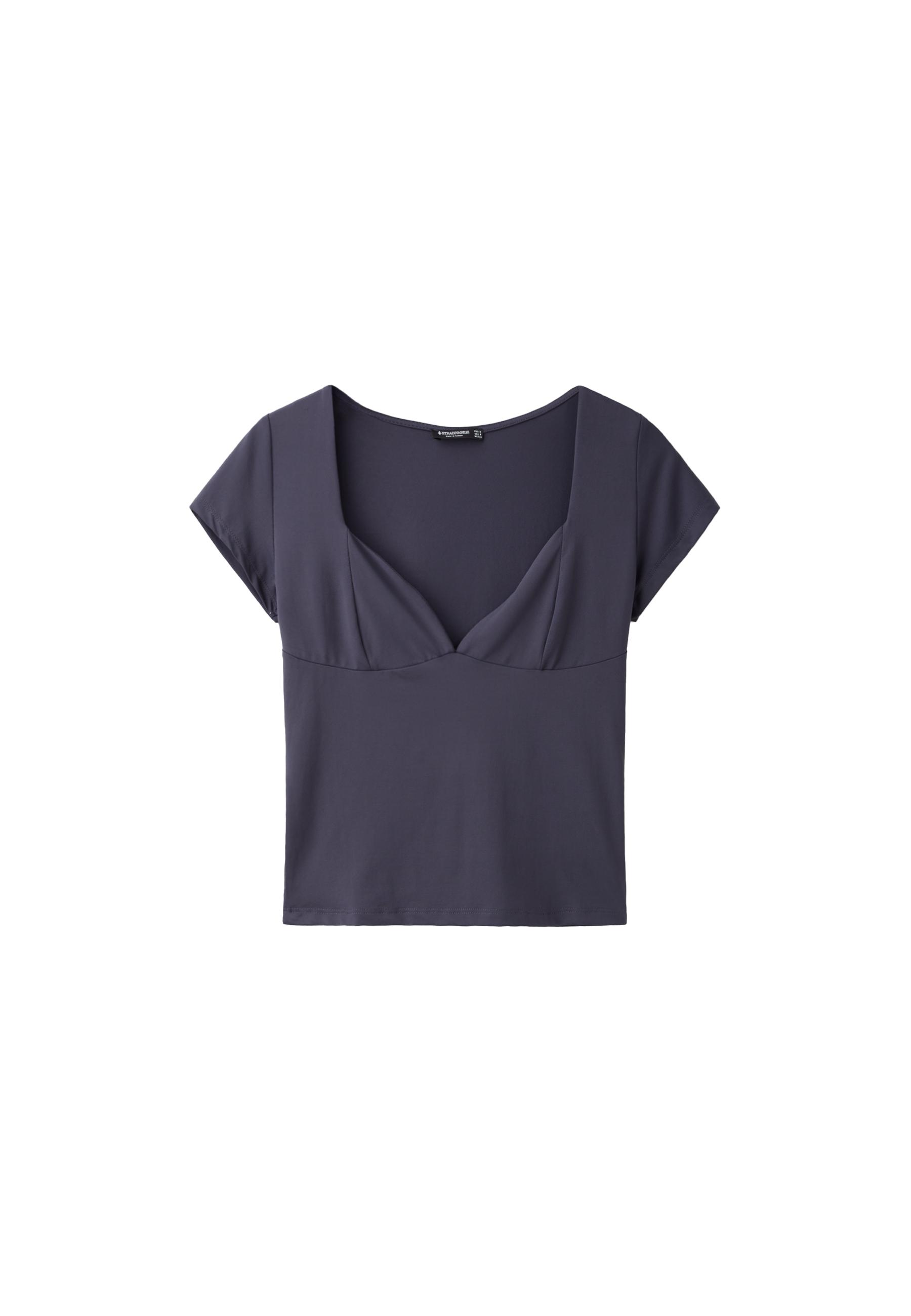 Polyamide V-neck cap sleeve T-shirt — Dark grey