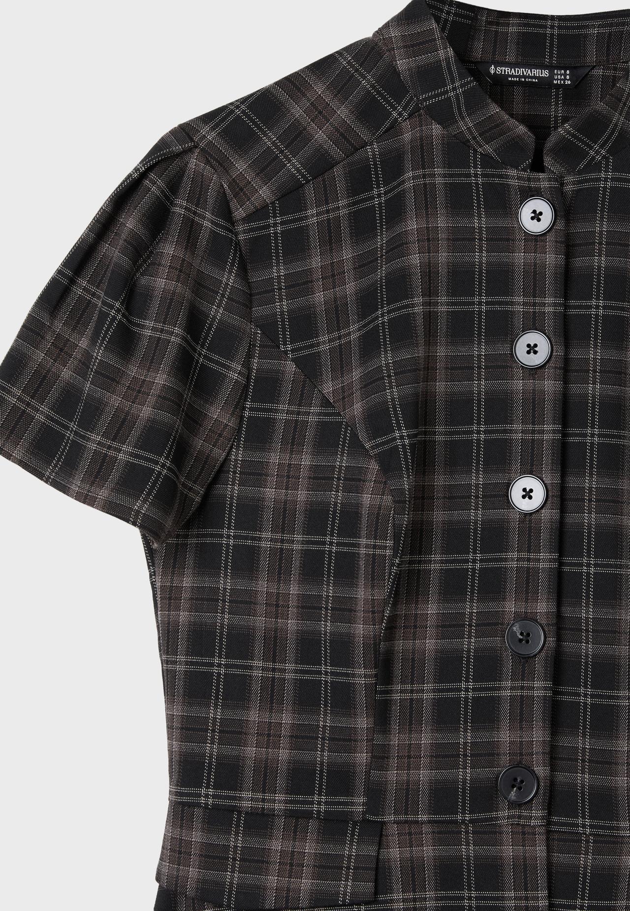 Fitted checked short sleeve shirt — Black