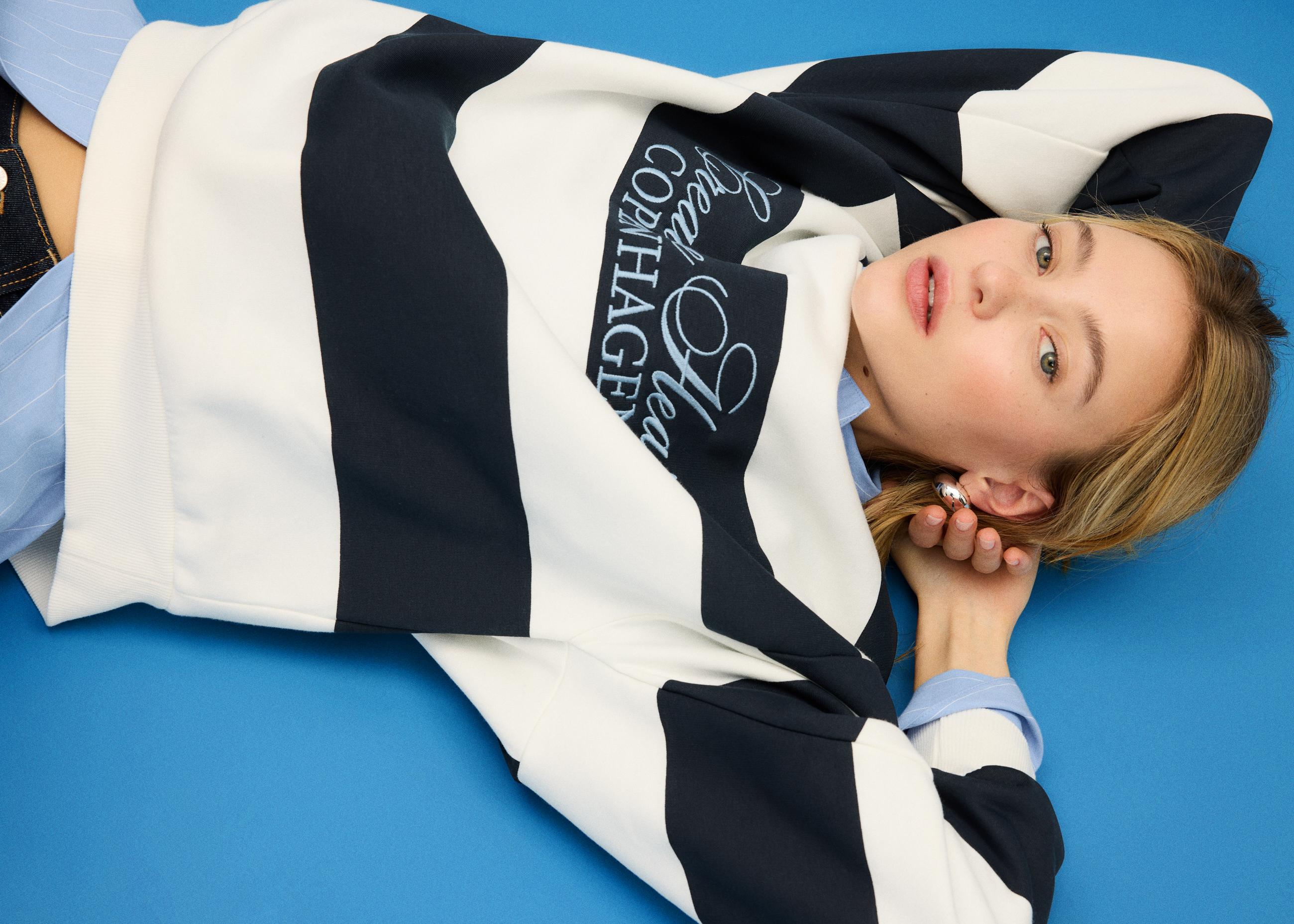 Embroidered Stripe Sweatshirt — Navy blue