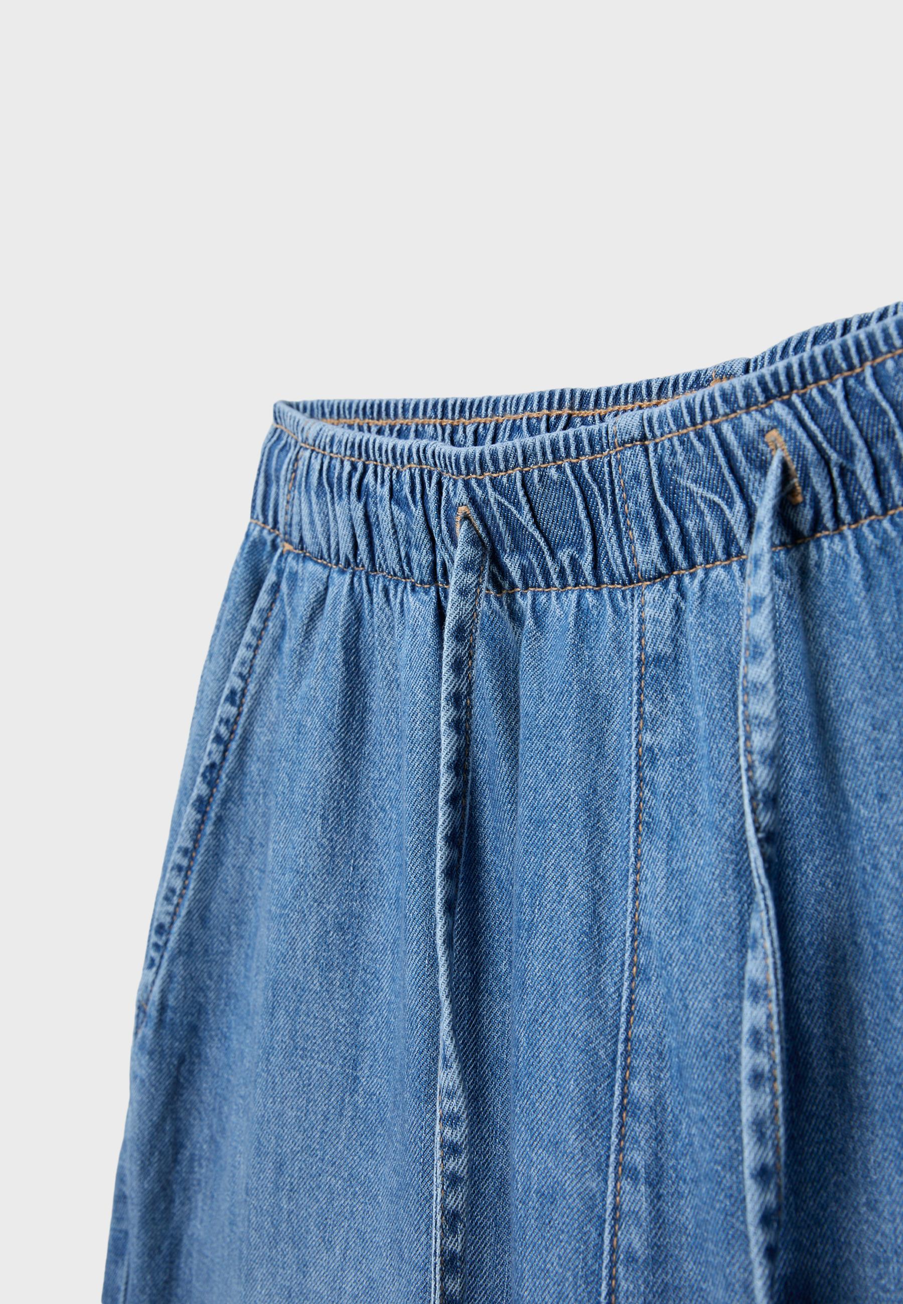 Flowy denim drawstring trousers — MEDIUM BLUE DENIM
