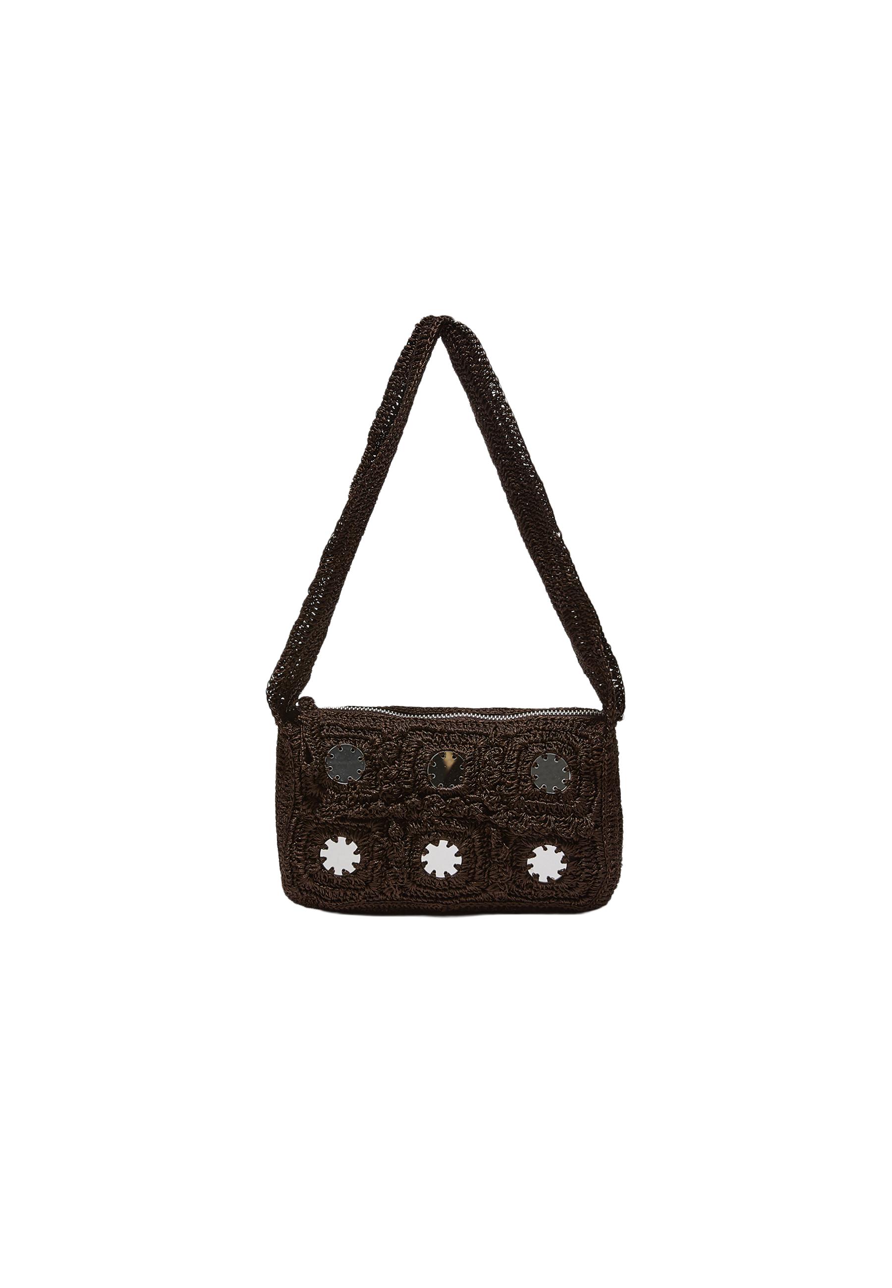 Crochet shoulder bag with mirrors — Brown
