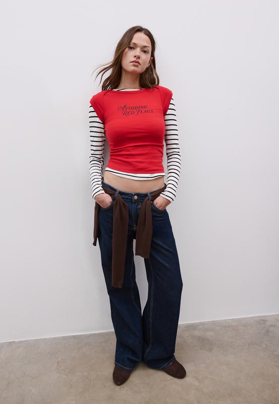 yaz baskl kayk yaka t shirt