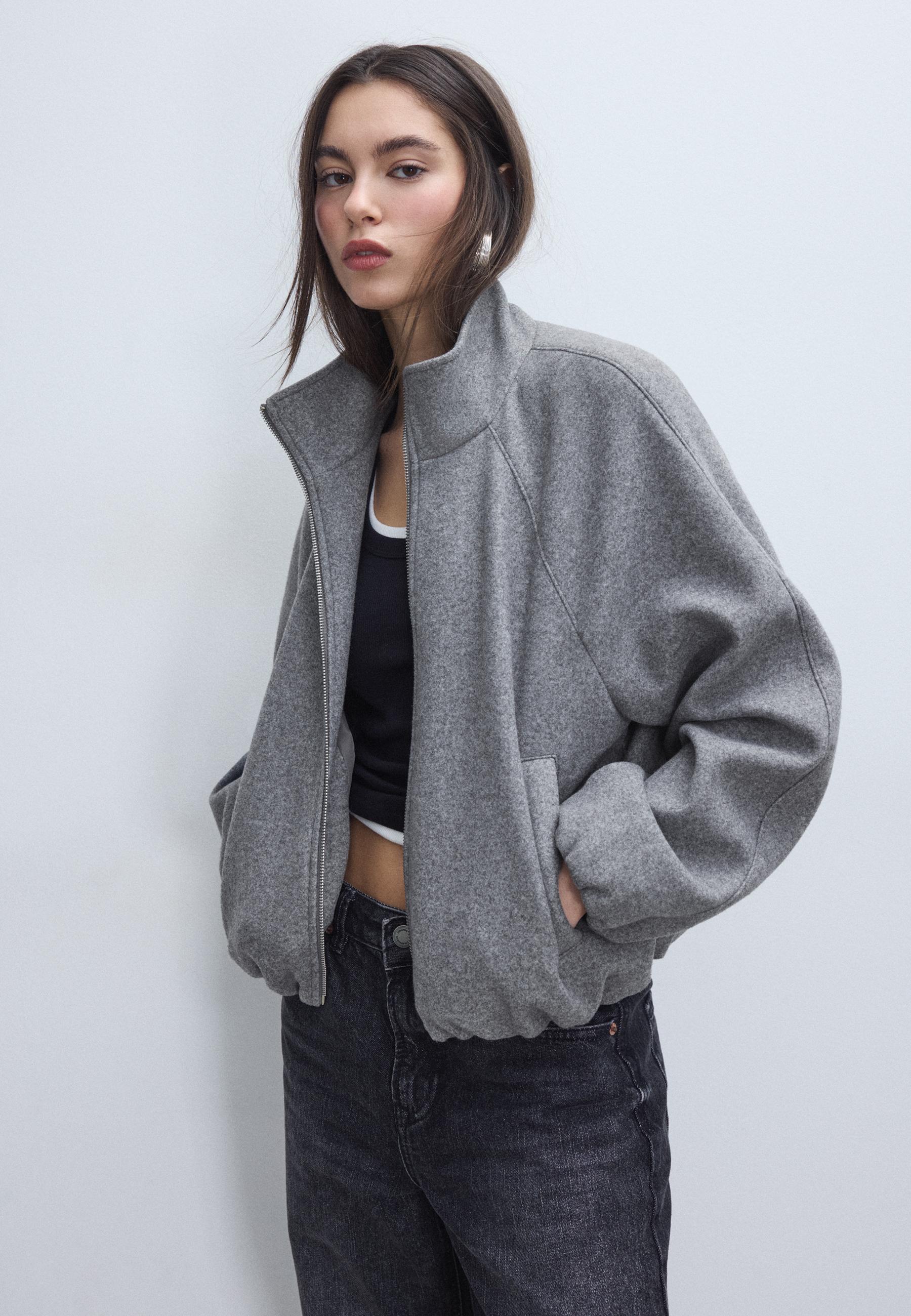 Soft-touch balloon bomber jacket — Dark grey