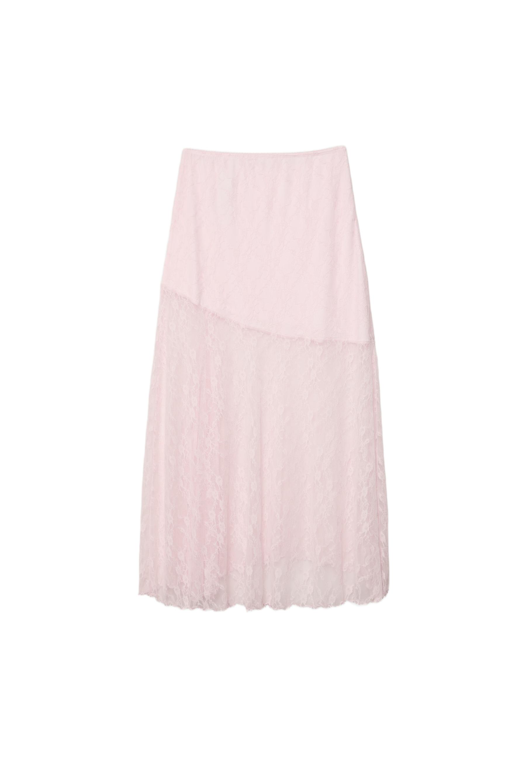 Long lace skirt — Pastel pink
