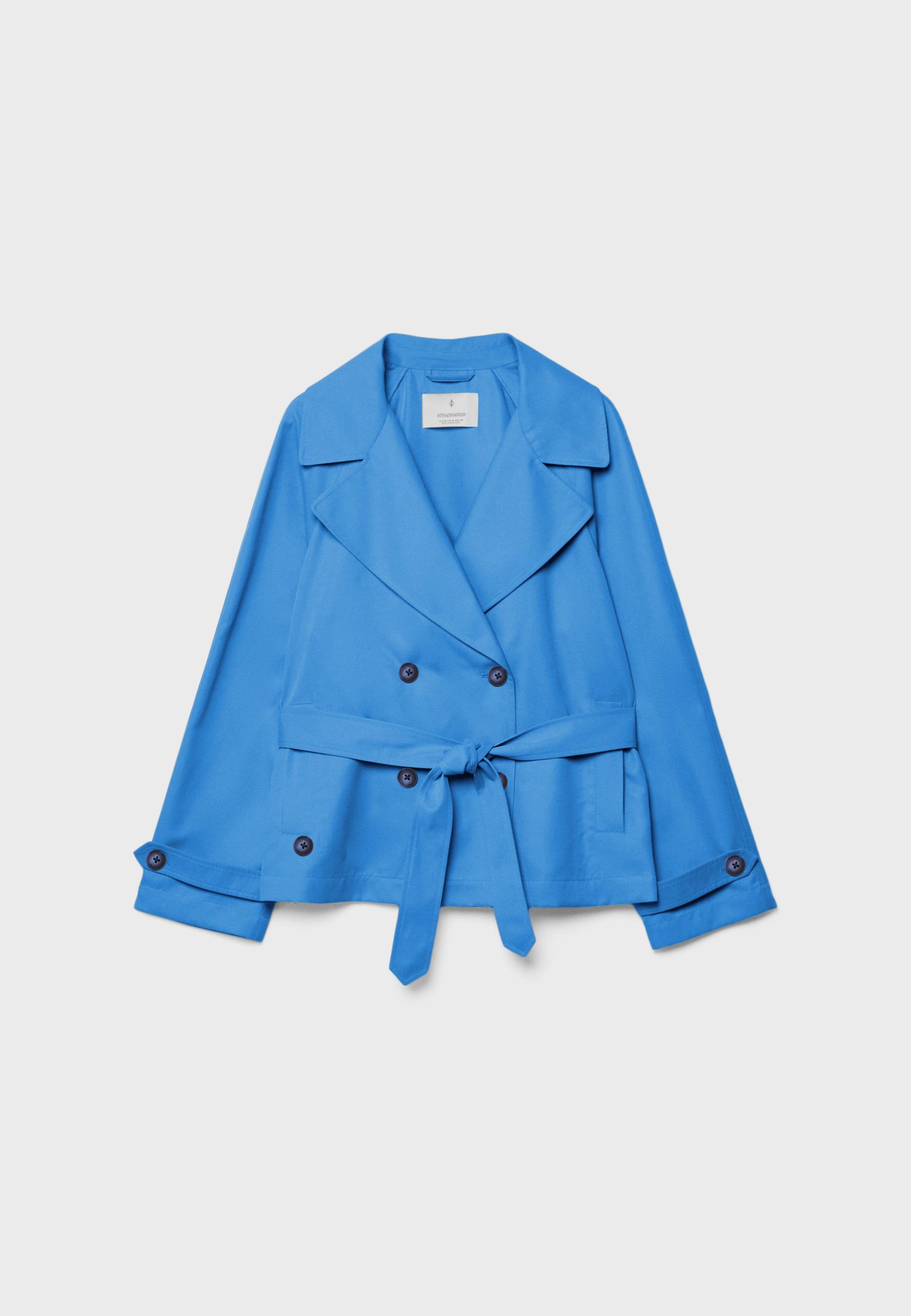 Short flowing trench coat with belt — Royal blue