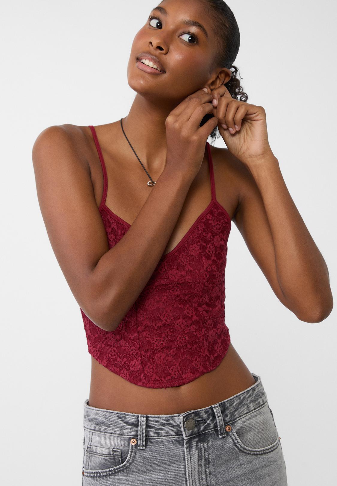 Crop Top Top Fine Bretelle Coton Dentelle Crop Top A Bretelle Crop