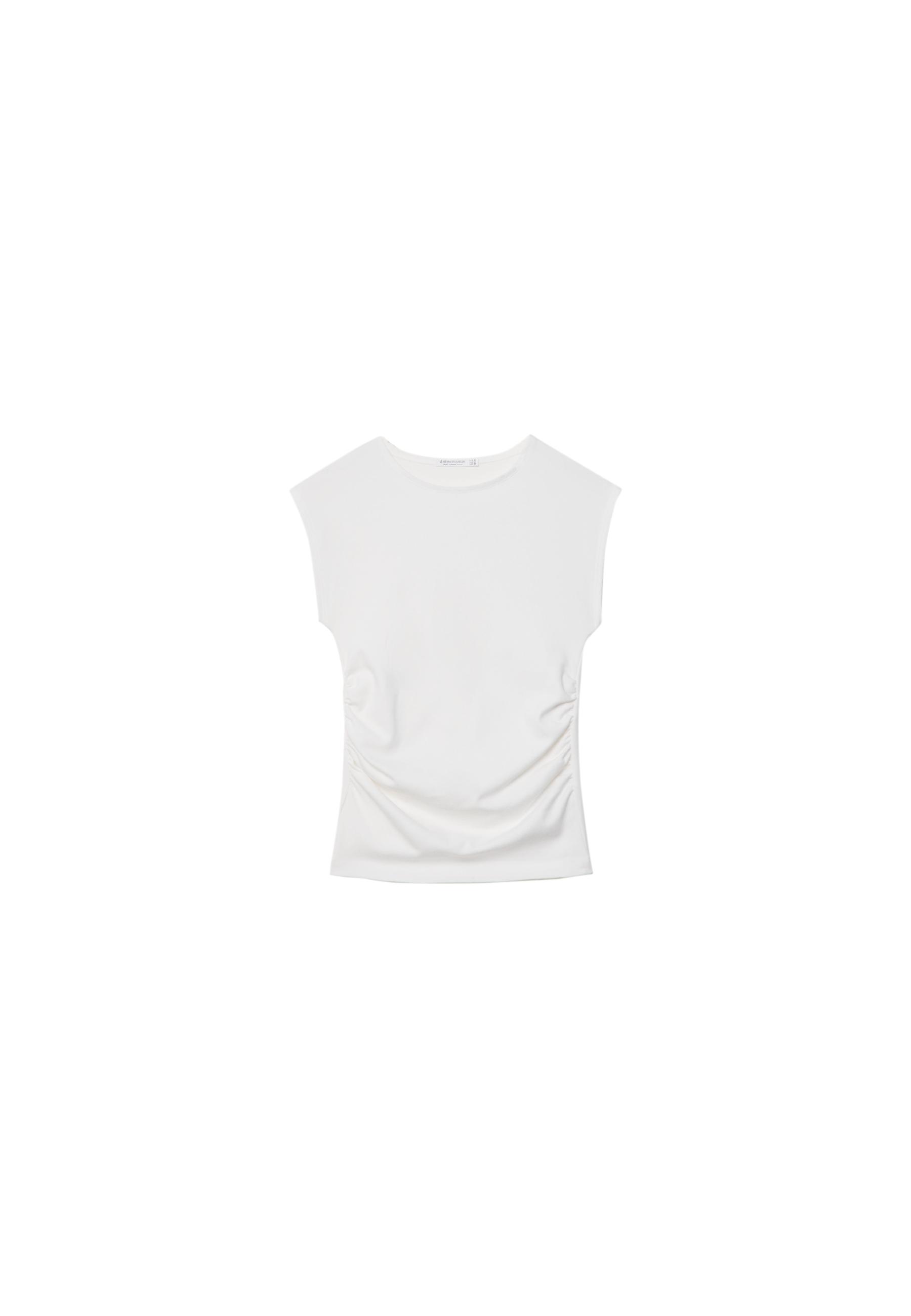 Basic Ruched Fitted T-Shirt — Ecru