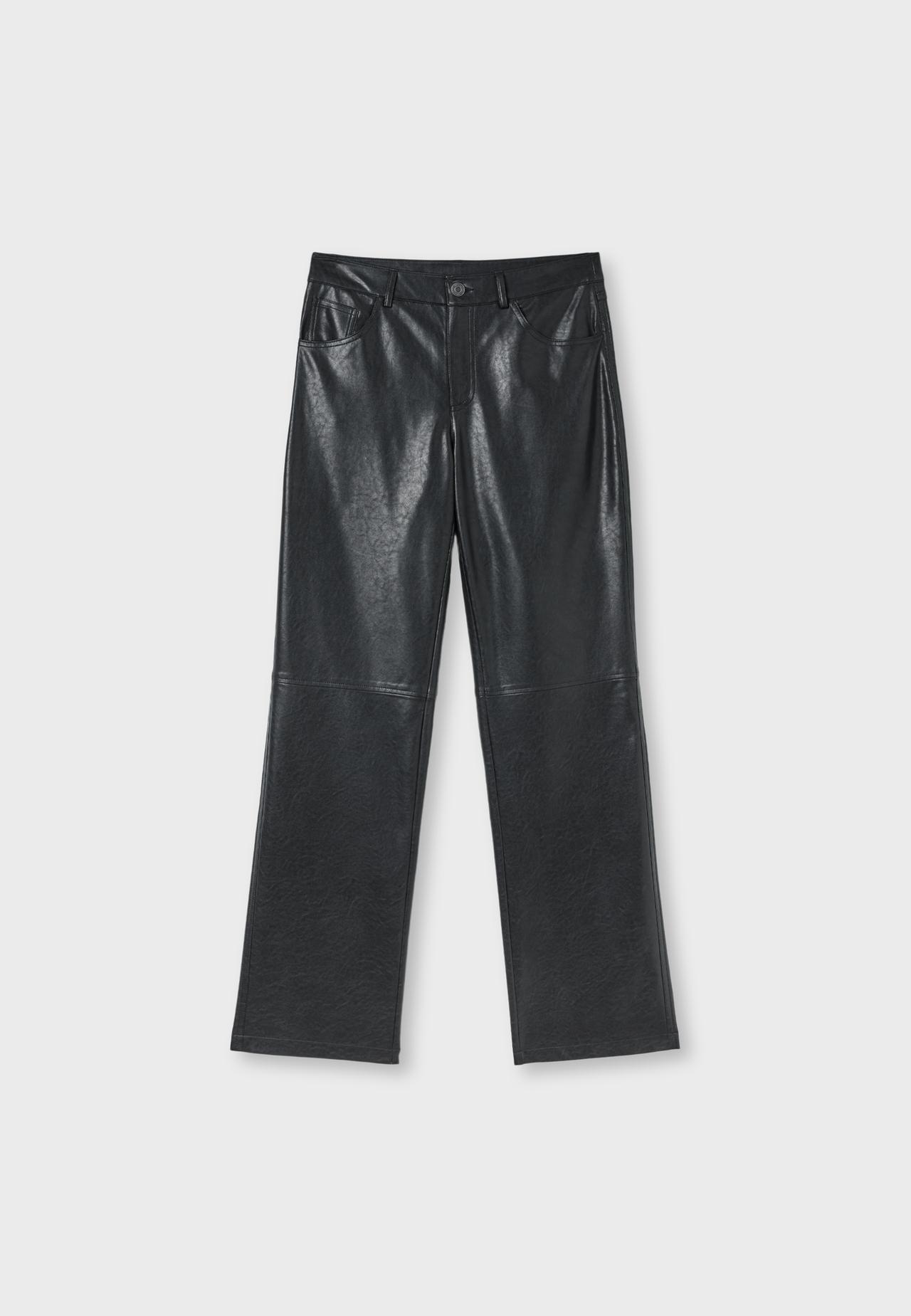 Leather effect straight-leg trousers — Black