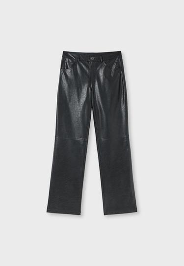 Leather effect straight-leg trousers — Black 7