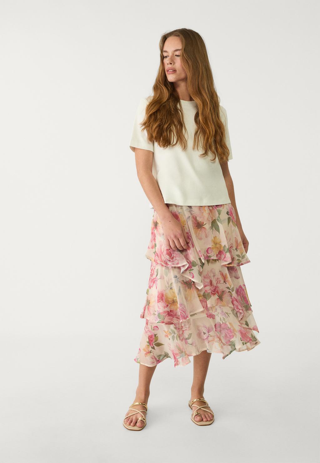 Printed midi skirt with ruffles