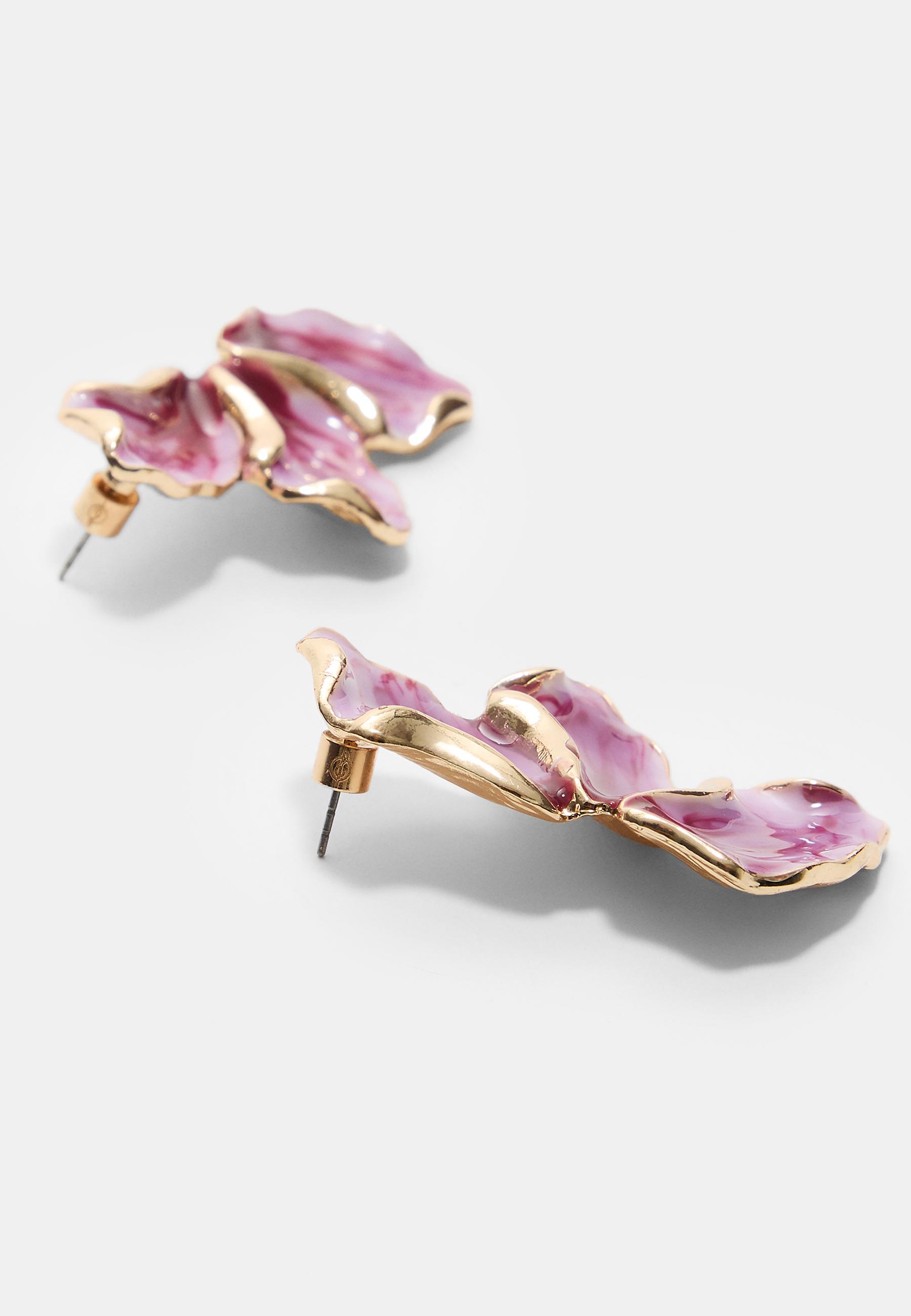 Enamelled fan earrings — Fuchsia