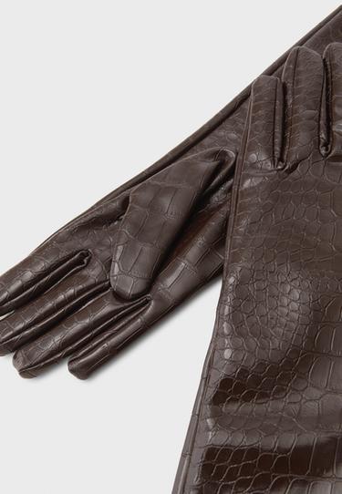Long leather effect gloves — Brown 5