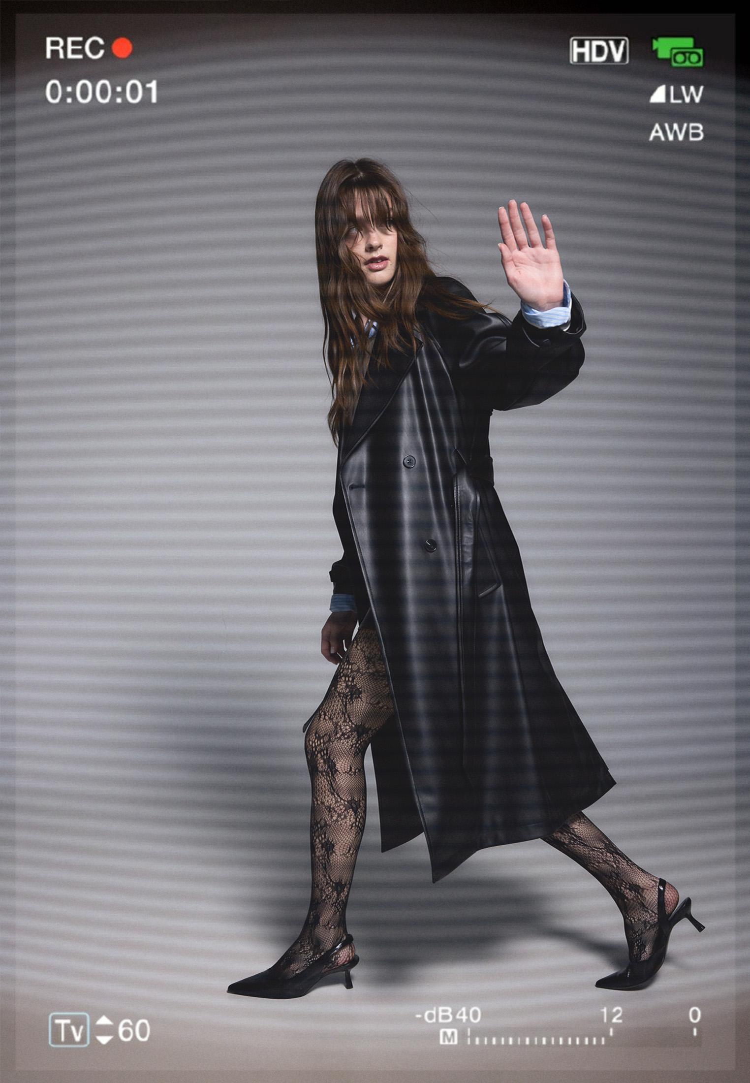 Long faux leather trench coat — Black